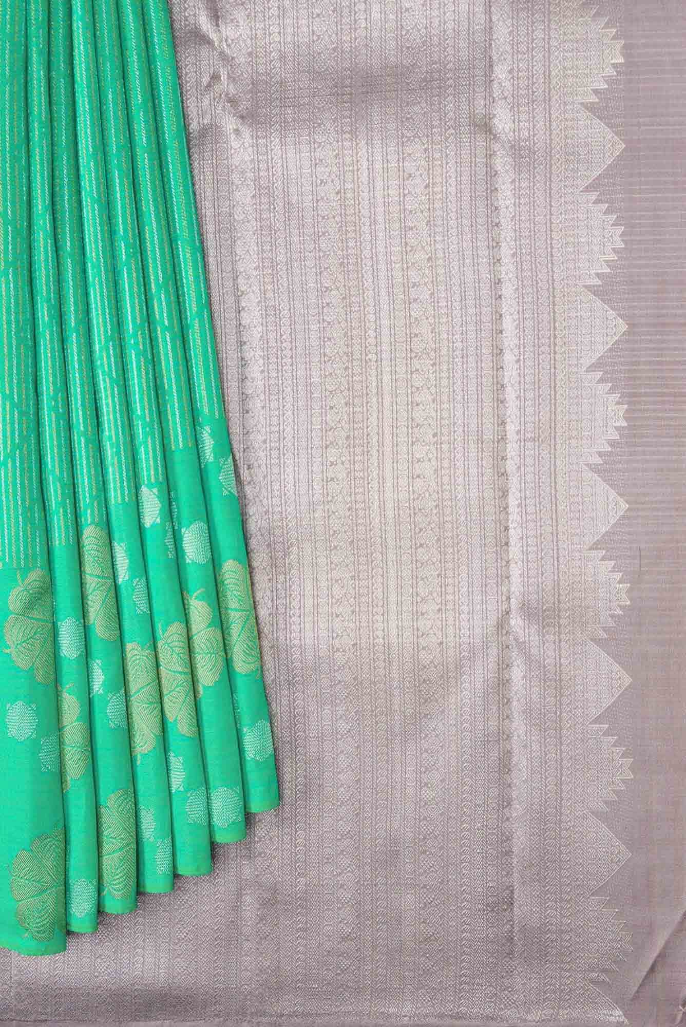 Pure Silk Pure Zari Sea Green Dual Tone Kanchipuram Saree