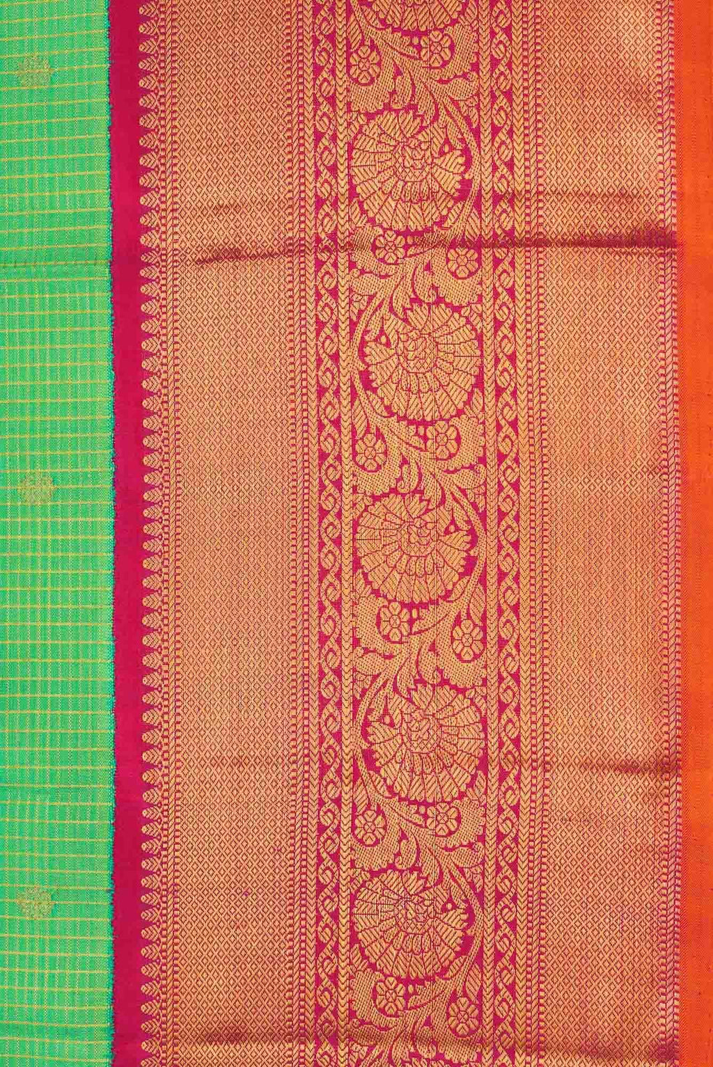 Pure Silk Pure Zari Parrot Green Dual Tone Kanchipuram Saree