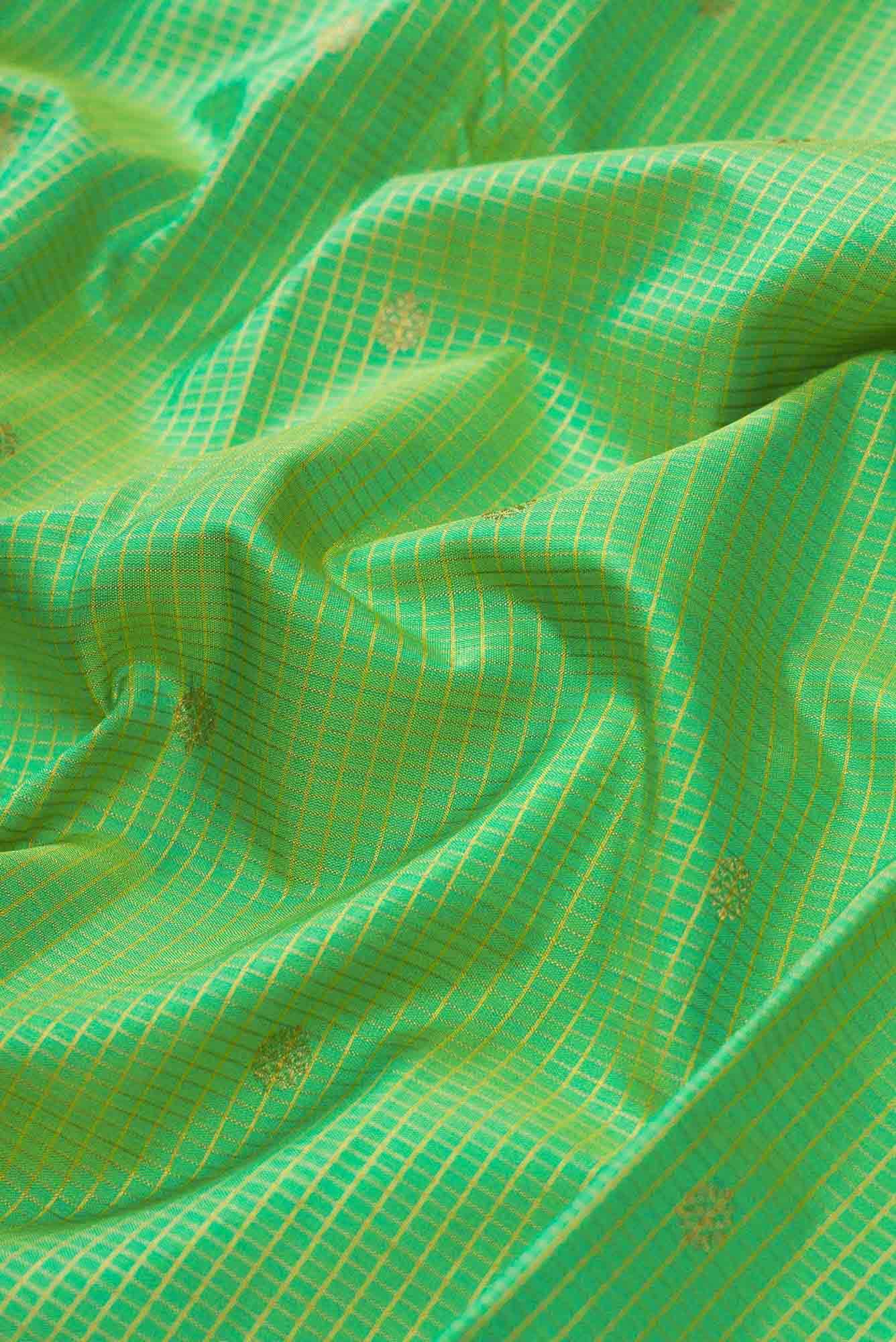 Pure Silk Pure Zari Parrot Green Dual Tone Kanchipuram Saree