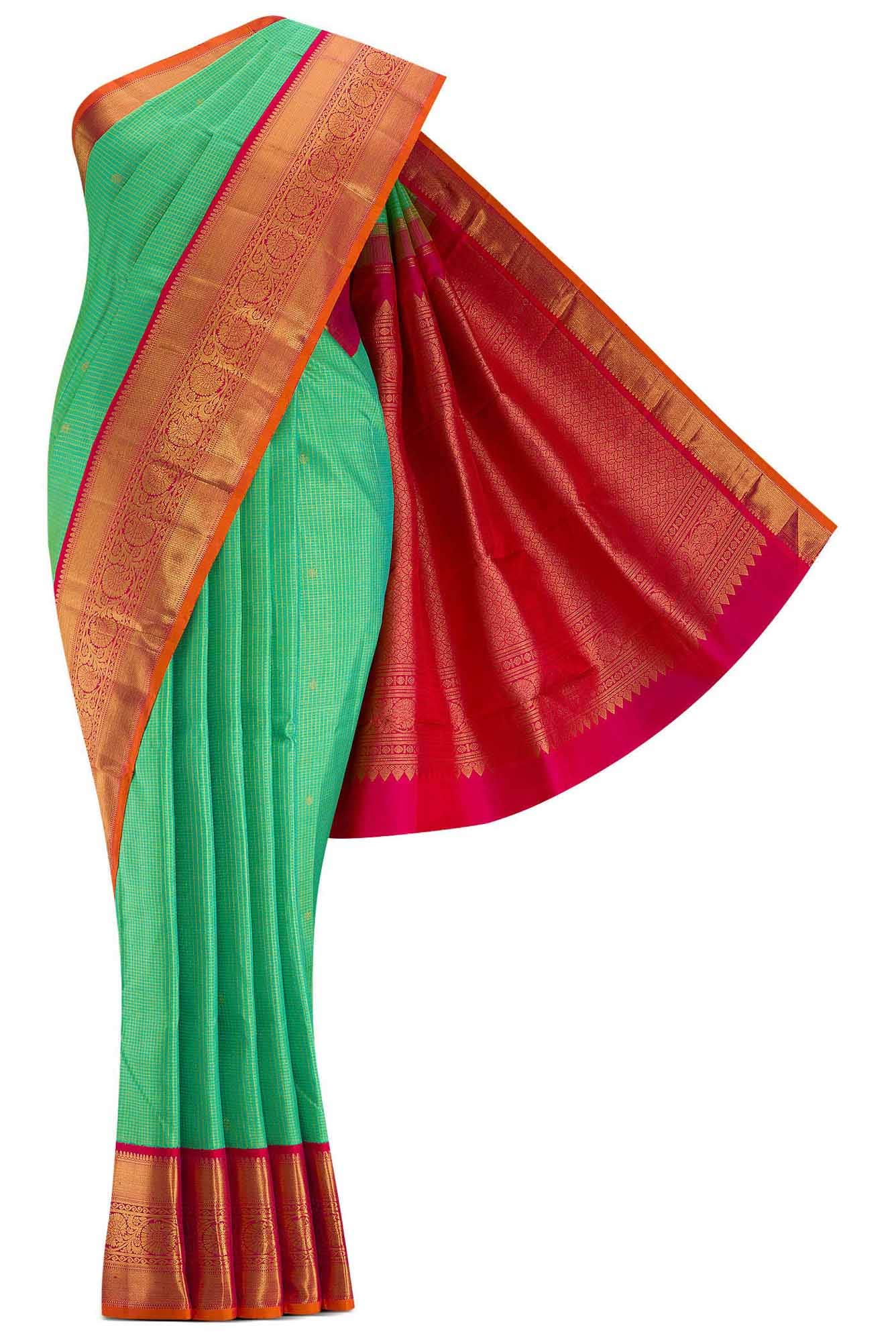 Pure Silk Pure Zari Parrot Green Dual Tone Kanchipuram Saree