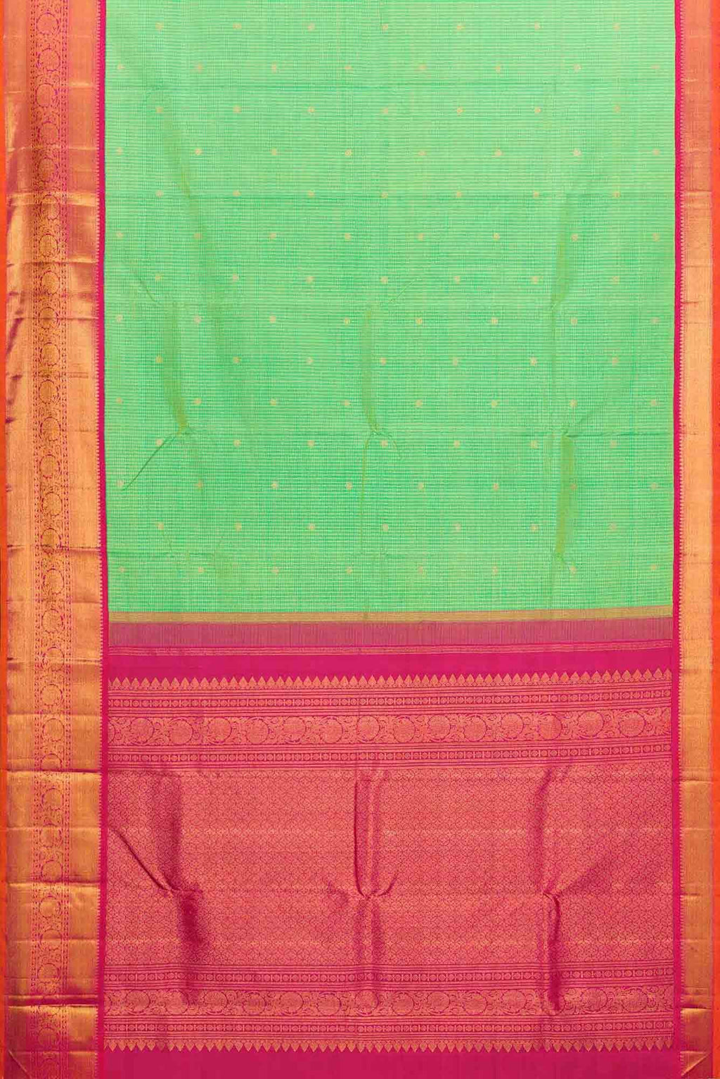 Pure Silk Pure Zari Parrot Green Dual Tone Kanchipuram Saree
