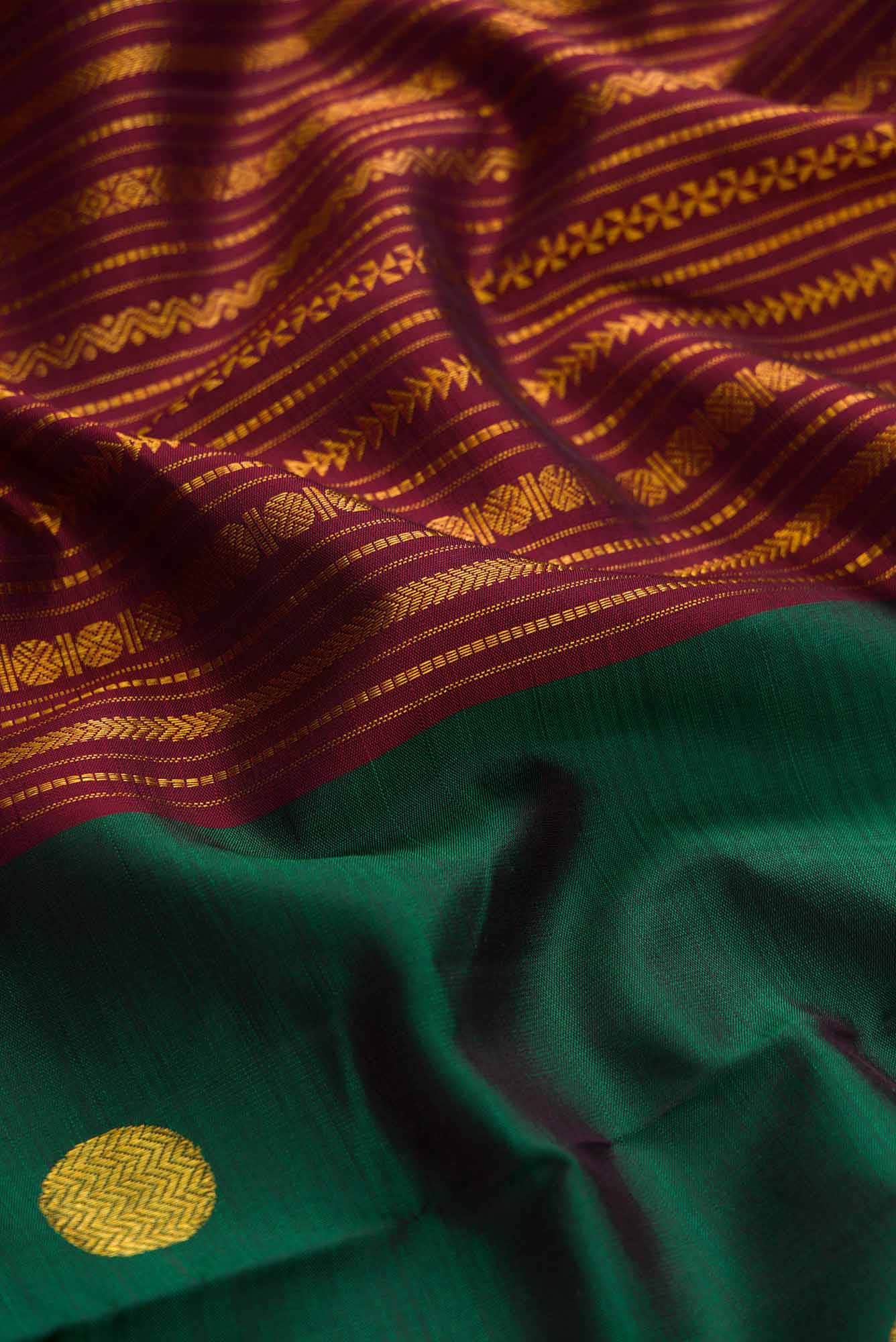 Green and Maroon Dual Tone Kanchipuram Silk Saree