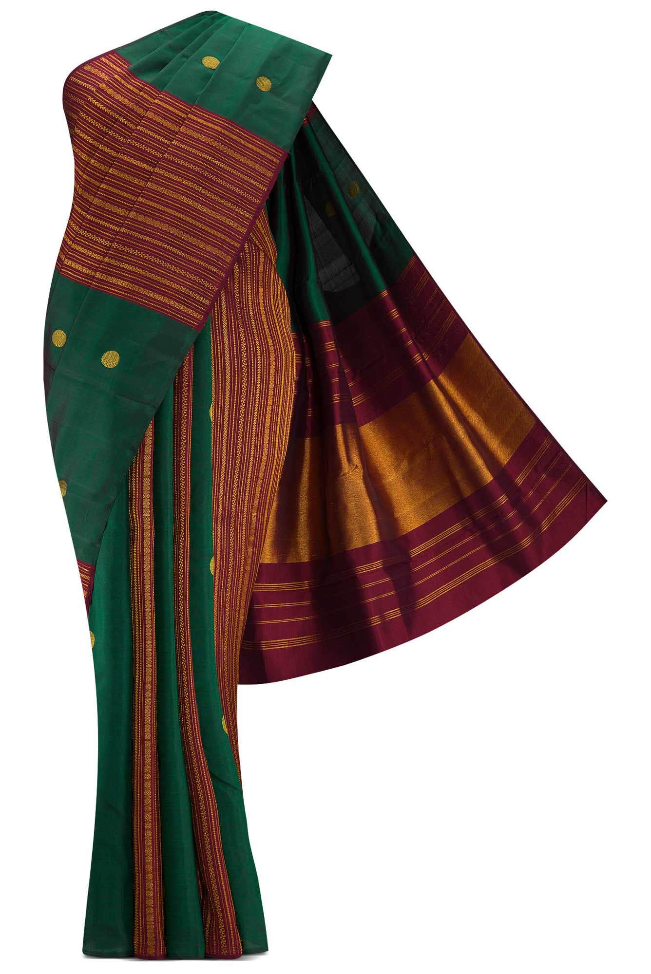 Green and Maroon Dual Tone Kanchipuram Silk Saree