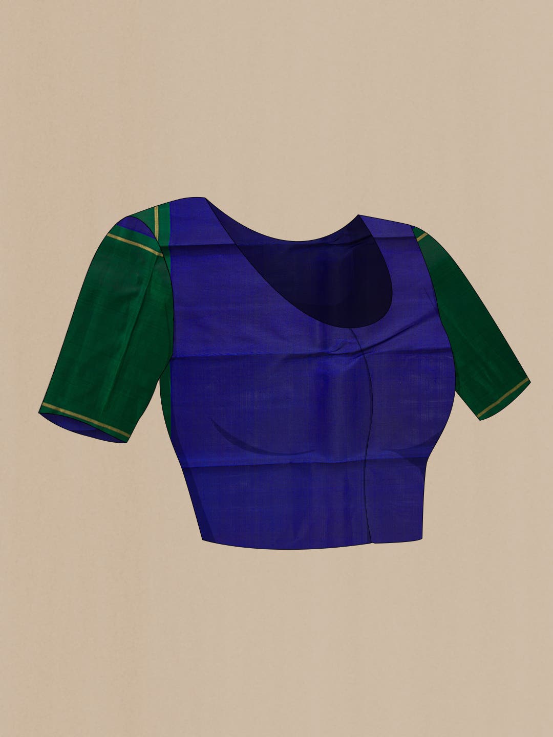 Pure Silk Pure Zari Royal Blue Green and Copper Dual Tone Kanchipuram Saree
