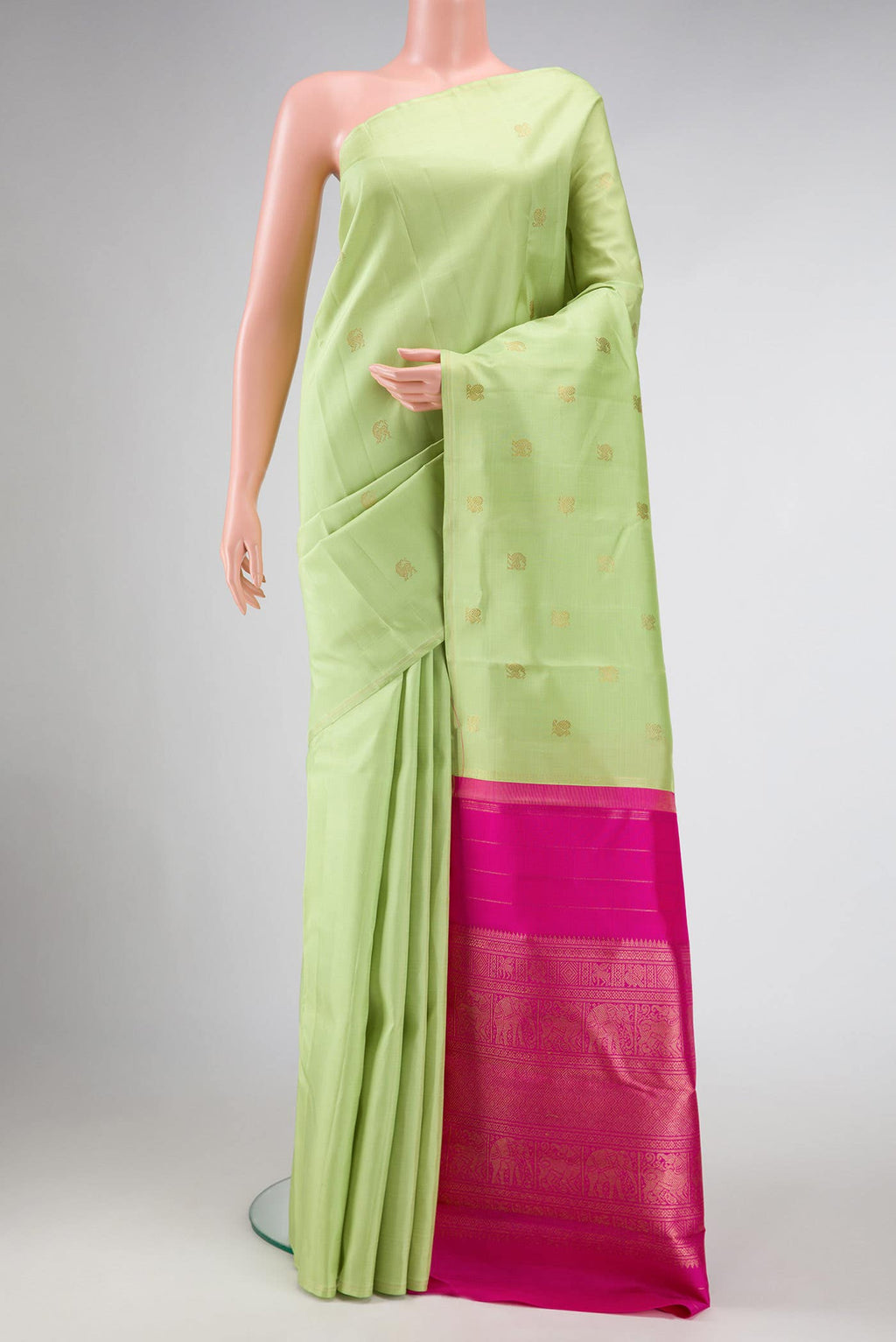 Pure Silk Pure Zari Pista Green Dual Tone Kanchipuram Saree