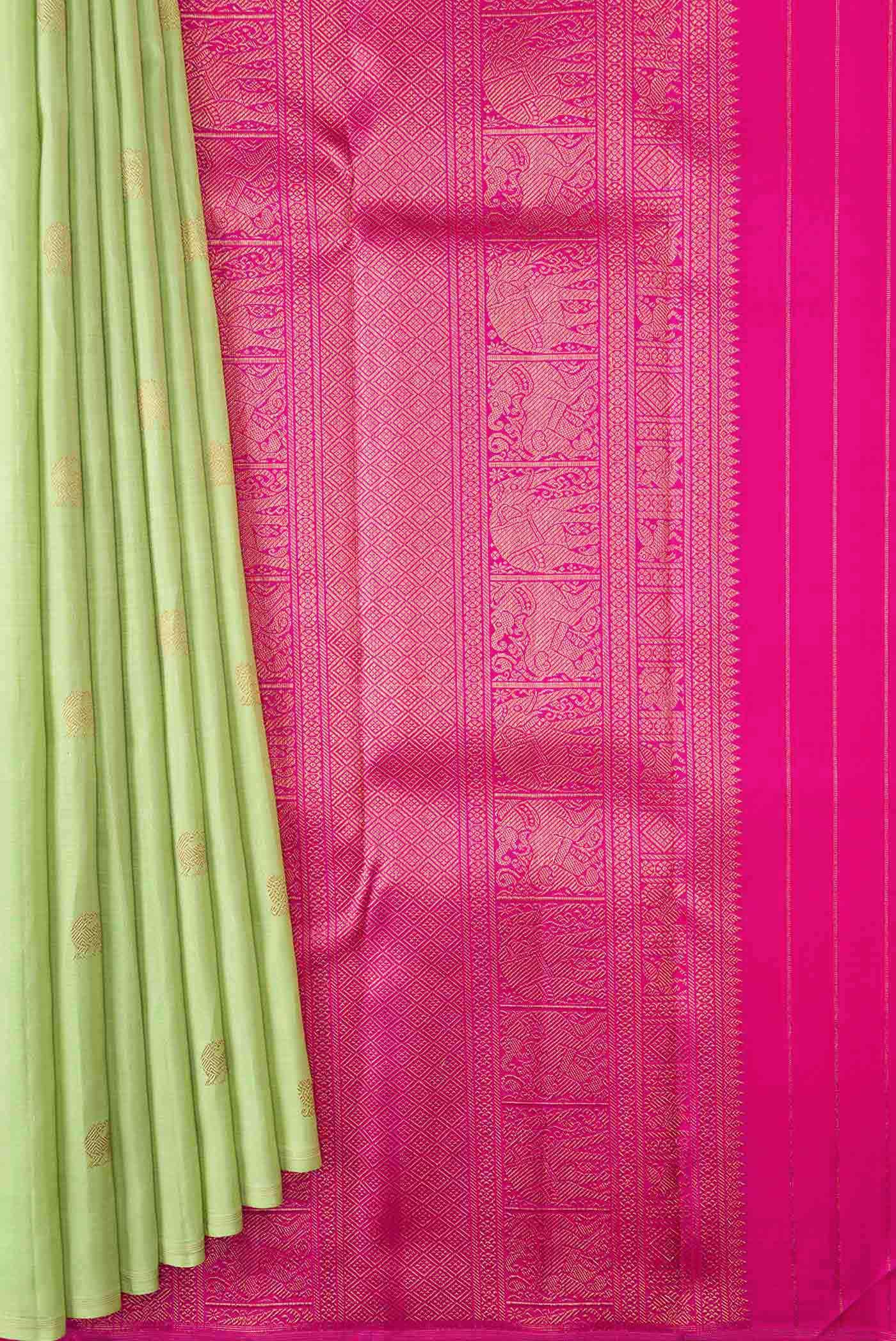 Pure Silk Pure Zari Pista Green Dual Tone Kanchipuram Saree