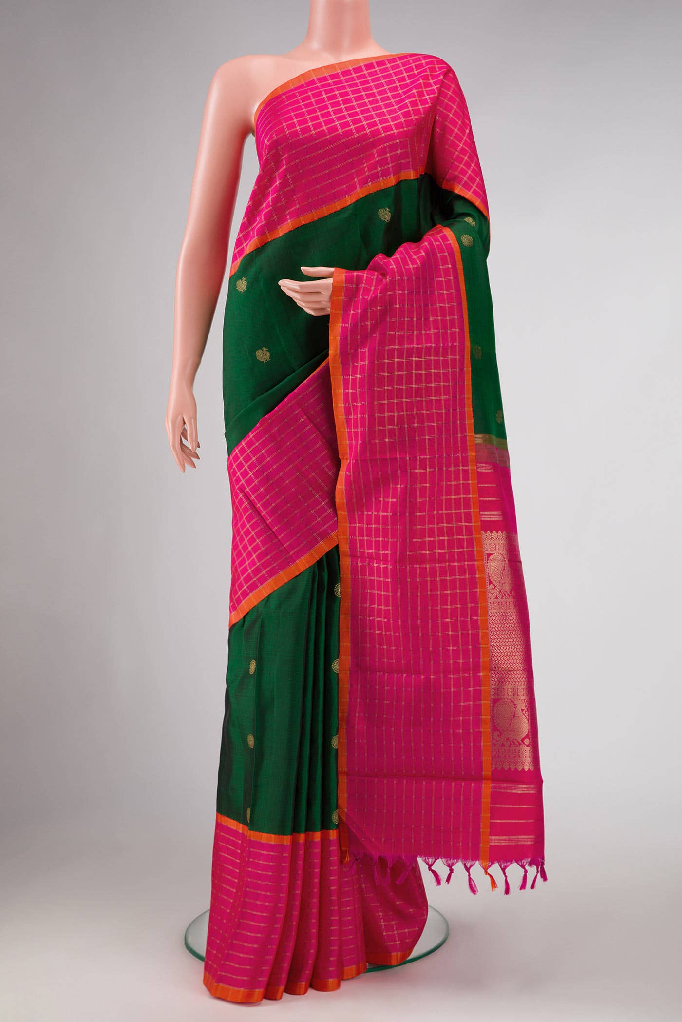 Pure Silk Pure Zari Green Dual Tone Kanchipuram Saree