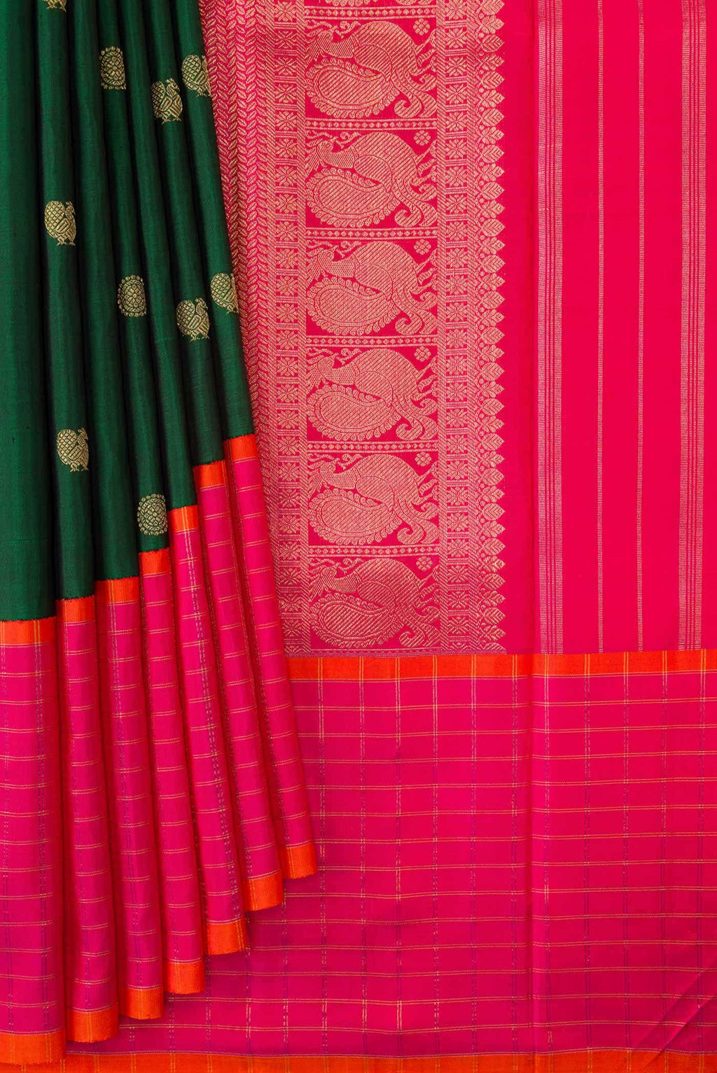 Pure Silk Pure Zari Green Dual Tone Kanchipuram Saree
