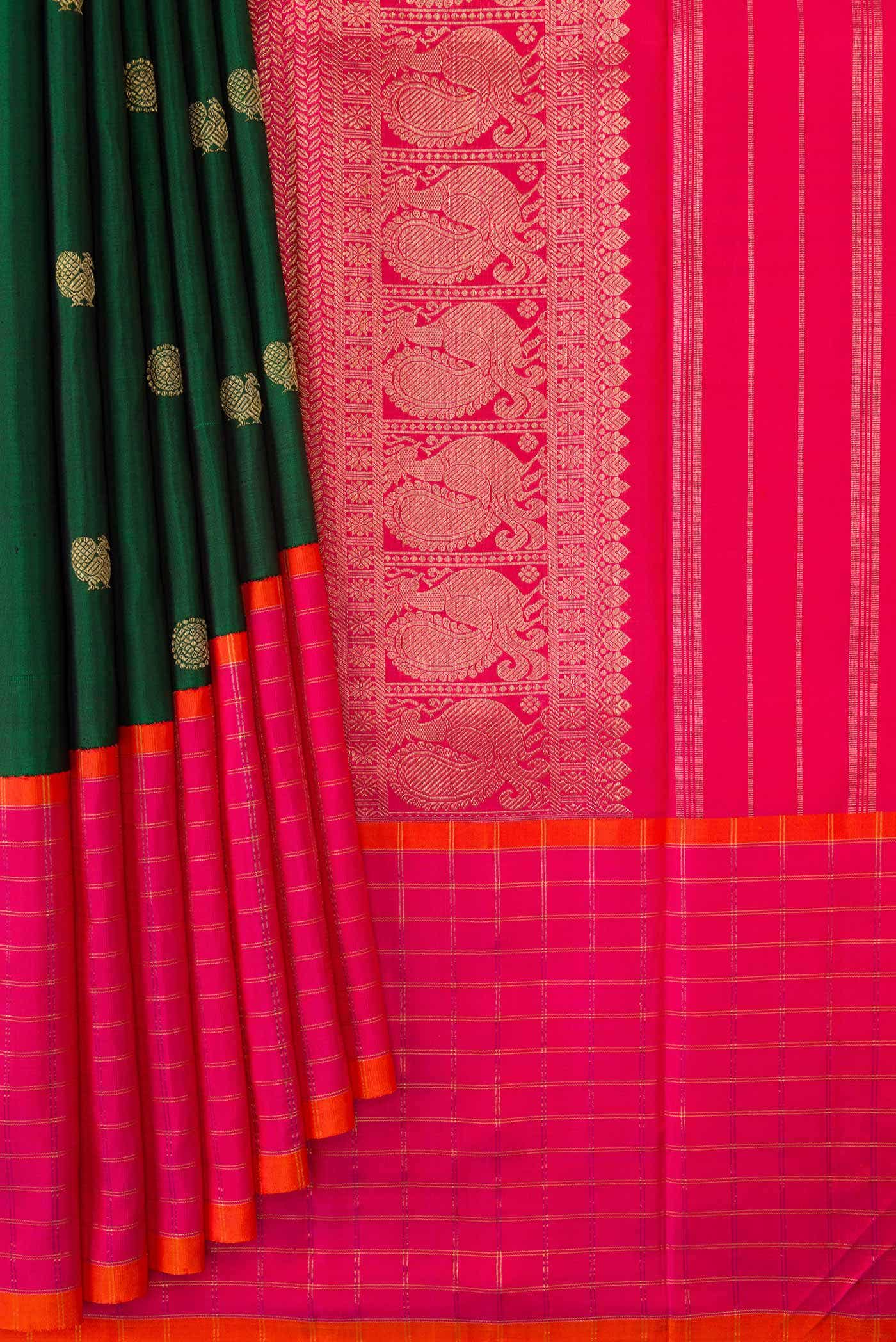Pure Silk Pure Zari Green Dual Tone Kanchipuram Saree