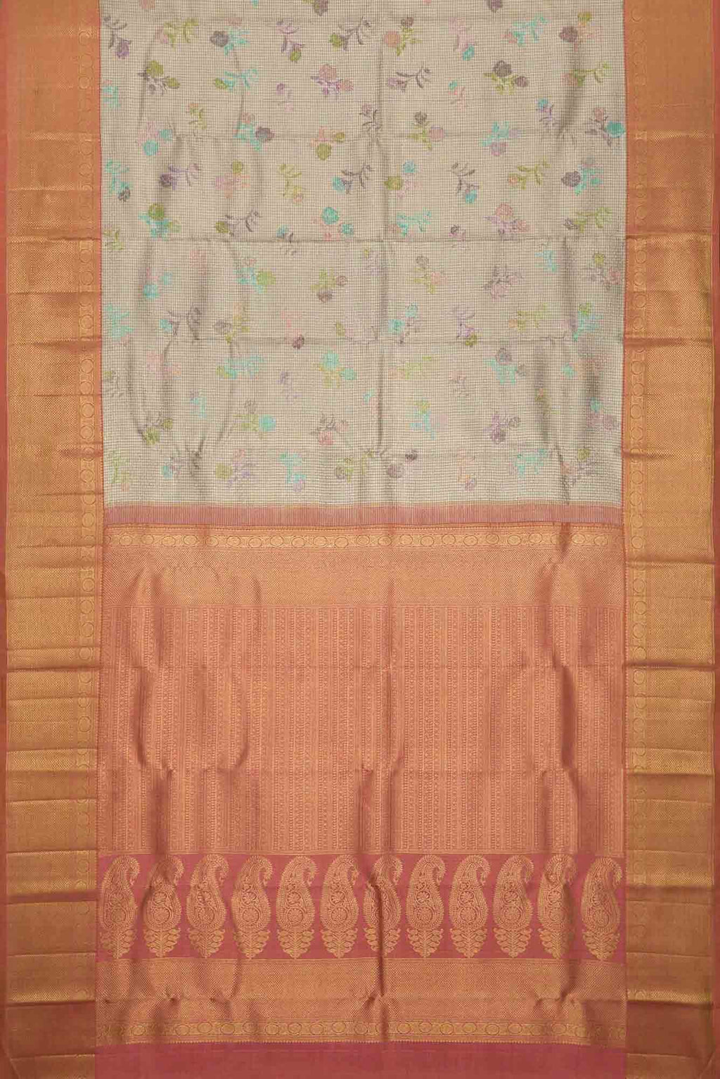 Pure Silk Pure Zari Gold and Silver Dual Tone Kanchipuram Tissue Saree