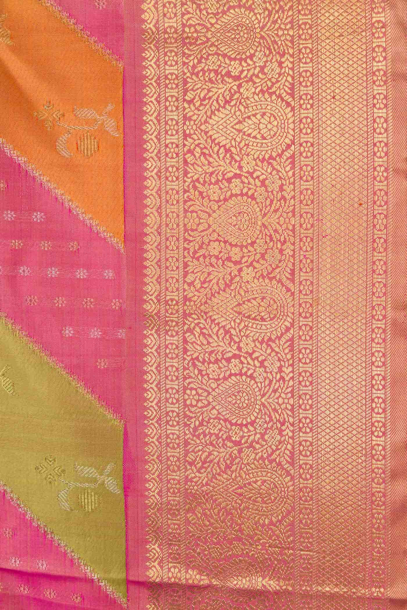 Pure Silk Pure Zari Pink Sky Blue and Green Dual Tone Kanchipuram Saree