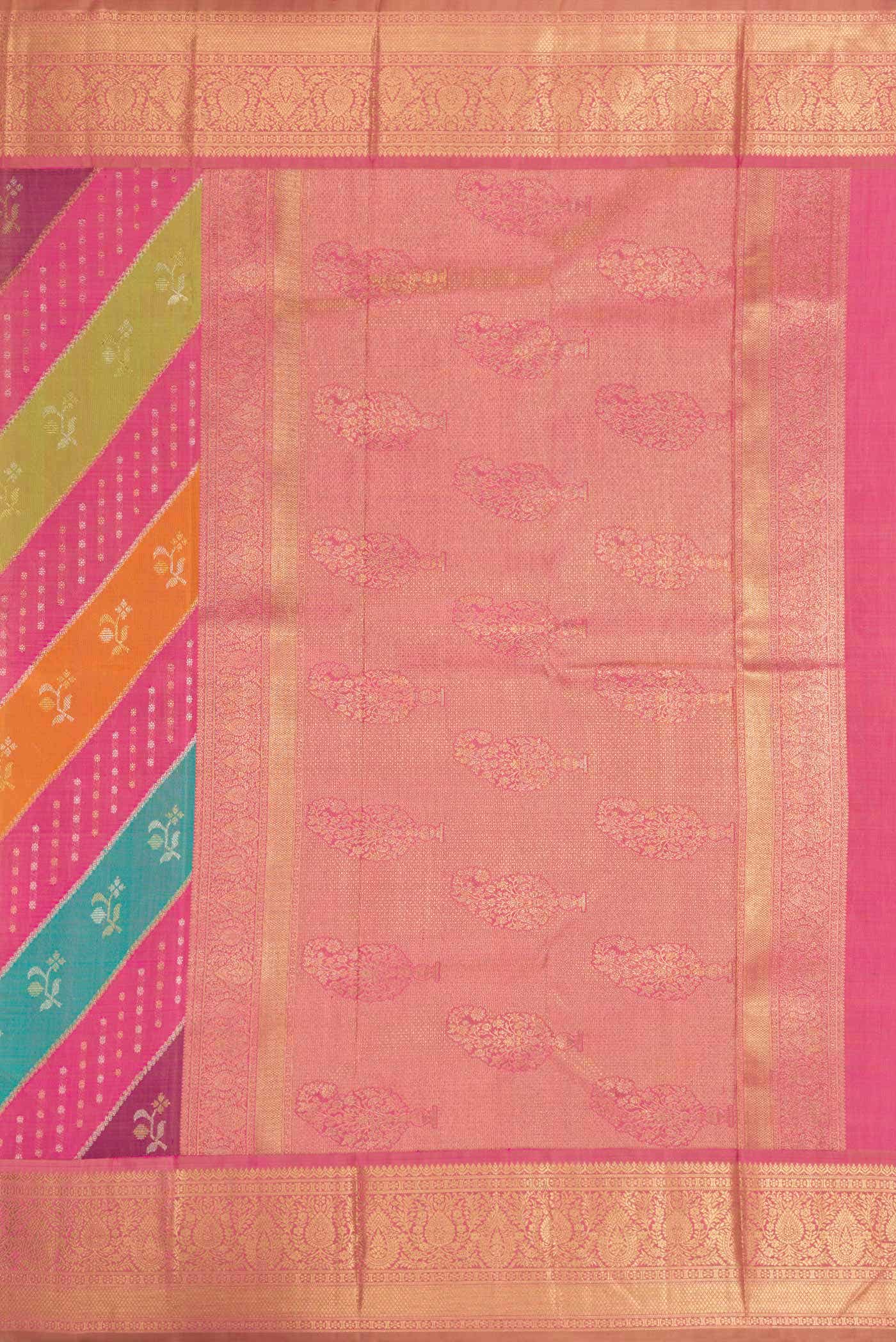 Pure Silk Pure Zari Pink Sky Blue and Green Dual Tone Kanchipuram Saree