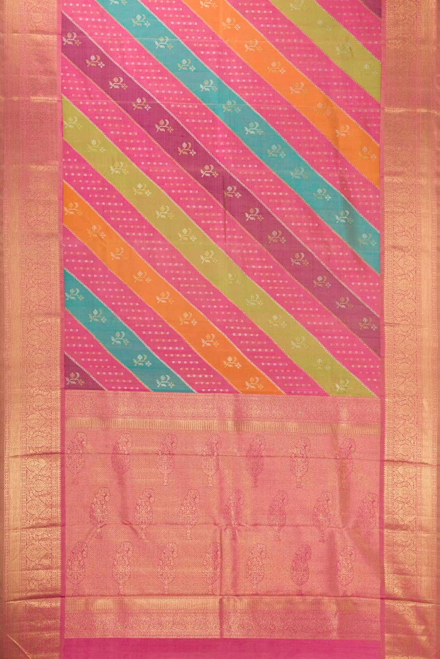 Pure Silk Pure Zari Pink Sky Blue and Green Dual Tone Kanchipuram Saree