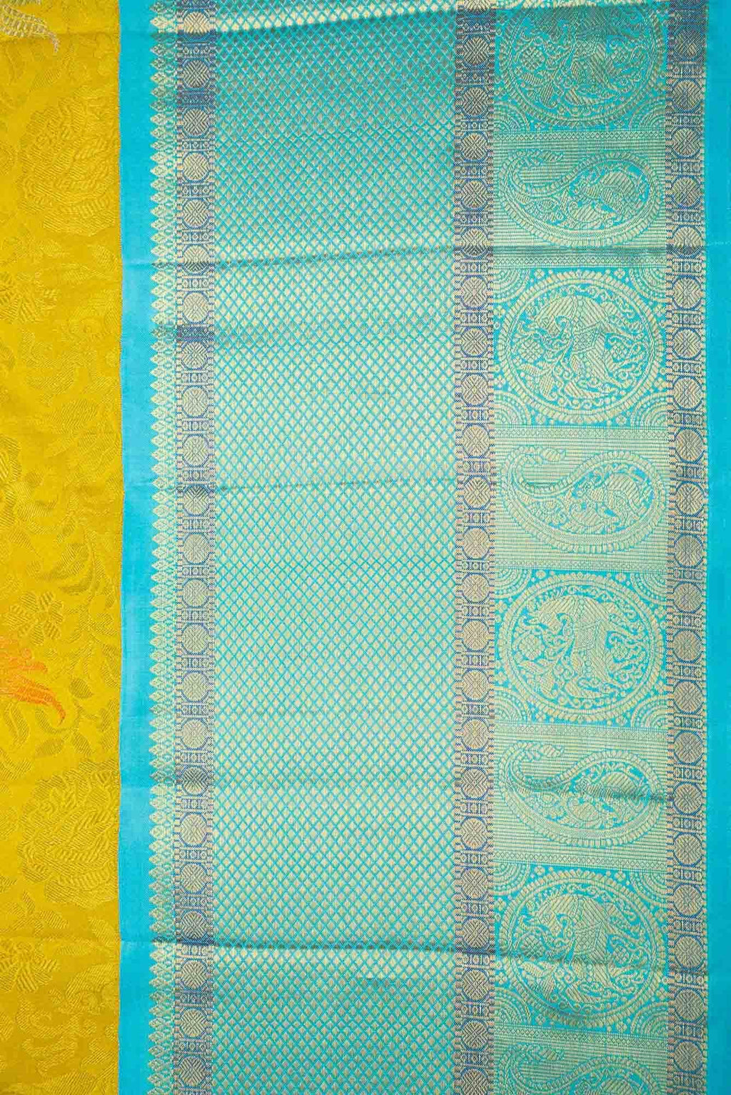 Pure Silk Pure Zari Lemon Yellow Dual Tone Kanchipuram Saree