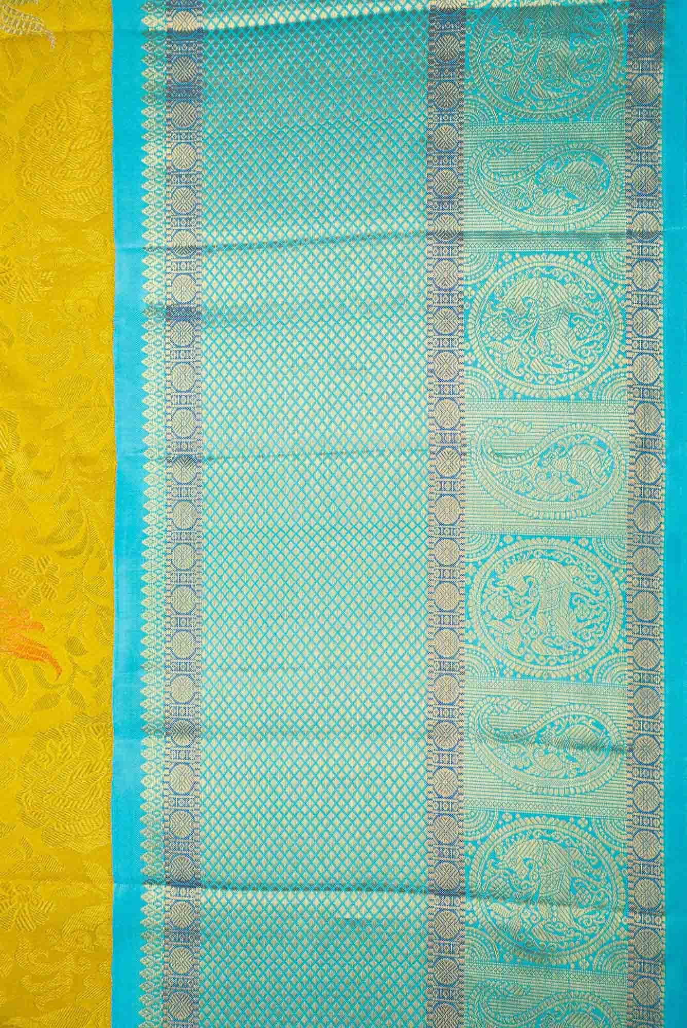 Pure Silk Pure Zari Lemon Yellow Dual Tone Kanchipuram Saree