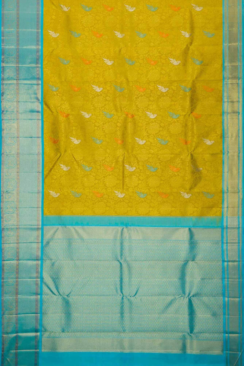 Pure Silk Pure Zari Lemon Yellow Dual Tone Kanchipuram Saree