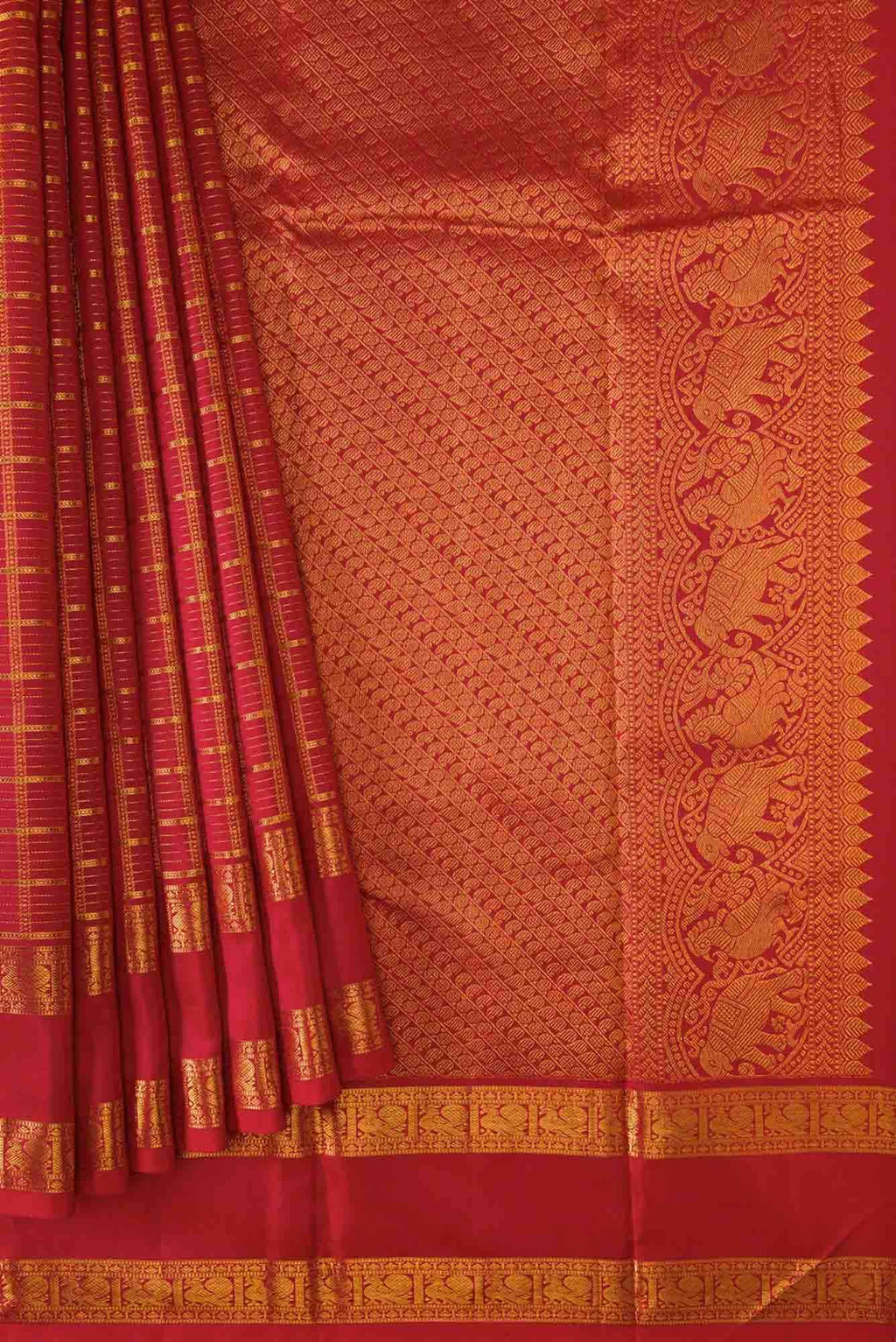 Red Dual Tone Kanchipuram Silk Saree