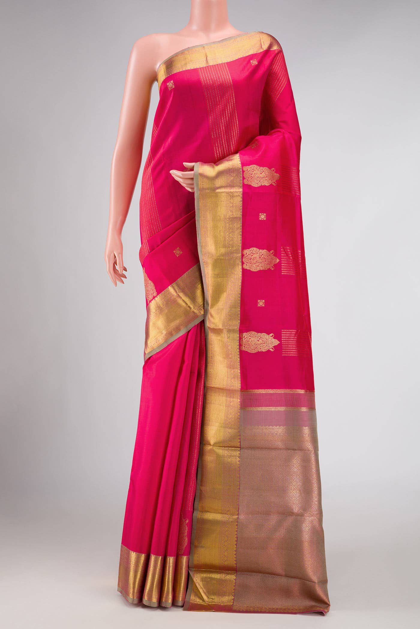 Dark Pink Dual Tone Kanchipuram Silk Saree