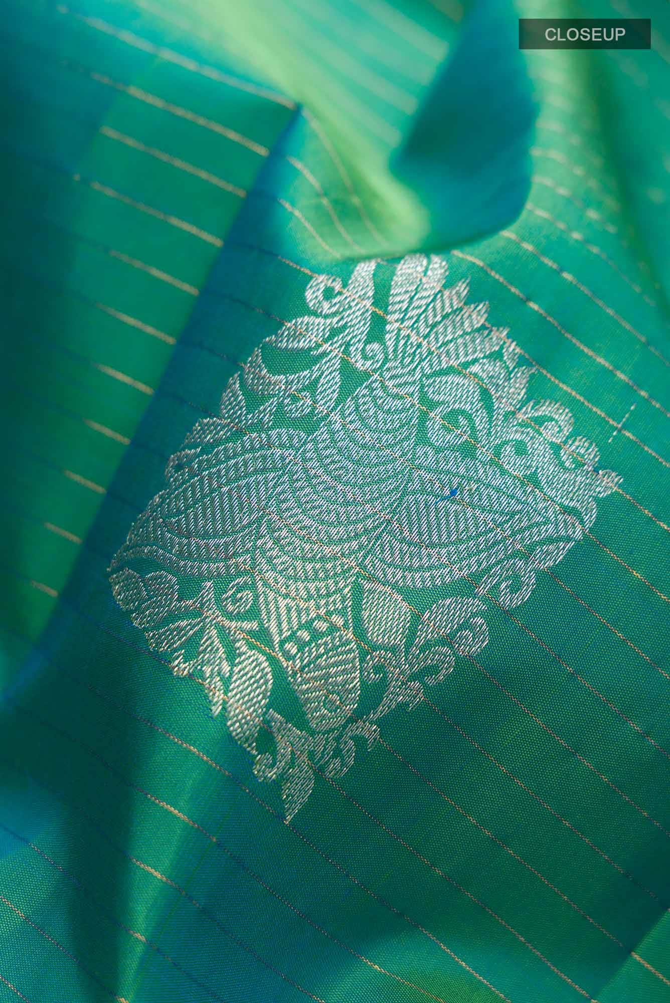 Green with Blue Dual Tone Kanchipuram Silk Saree