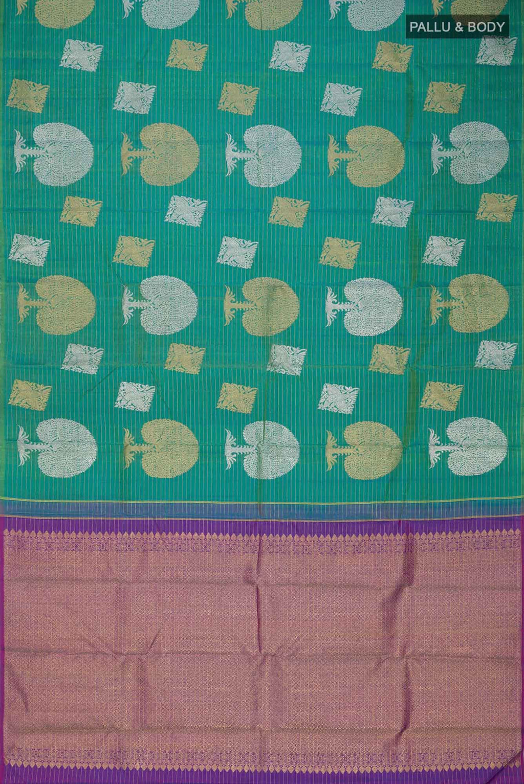 Green with Blue Dual Tone Kanchipuram Silk Saree