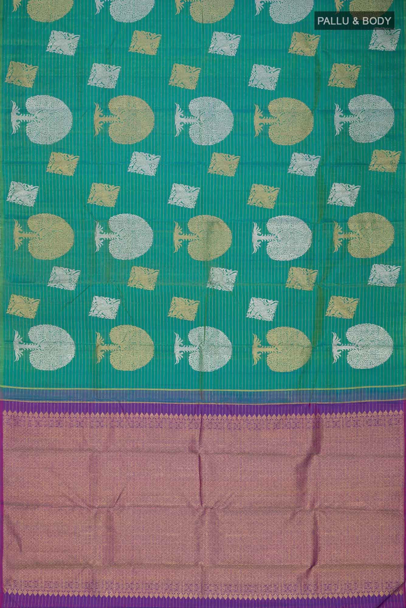 Green with Blue Dual Tone Kanchipuram Silk Saree