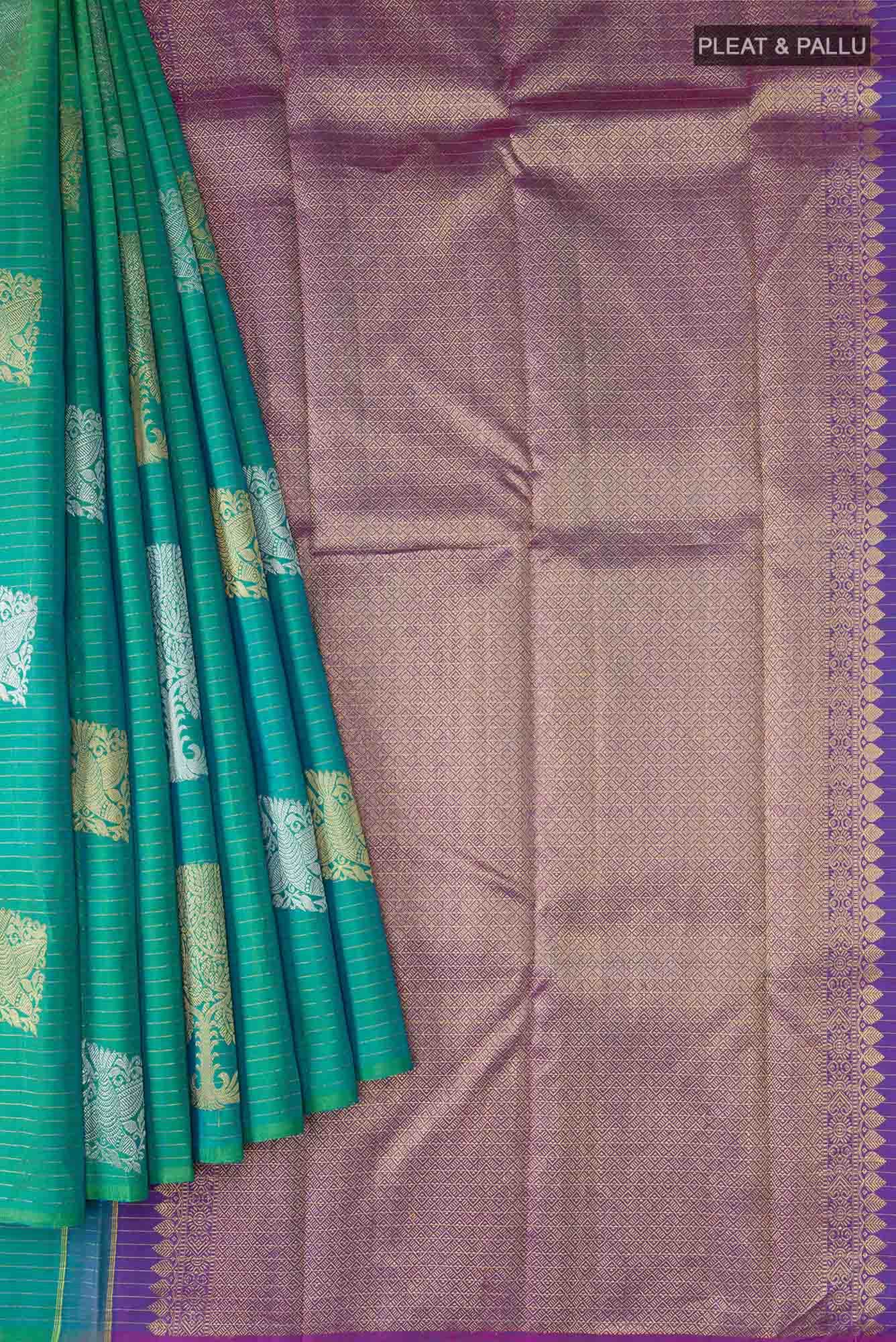 Green with Blue Dual Tone Kanchipuram Silk Saree