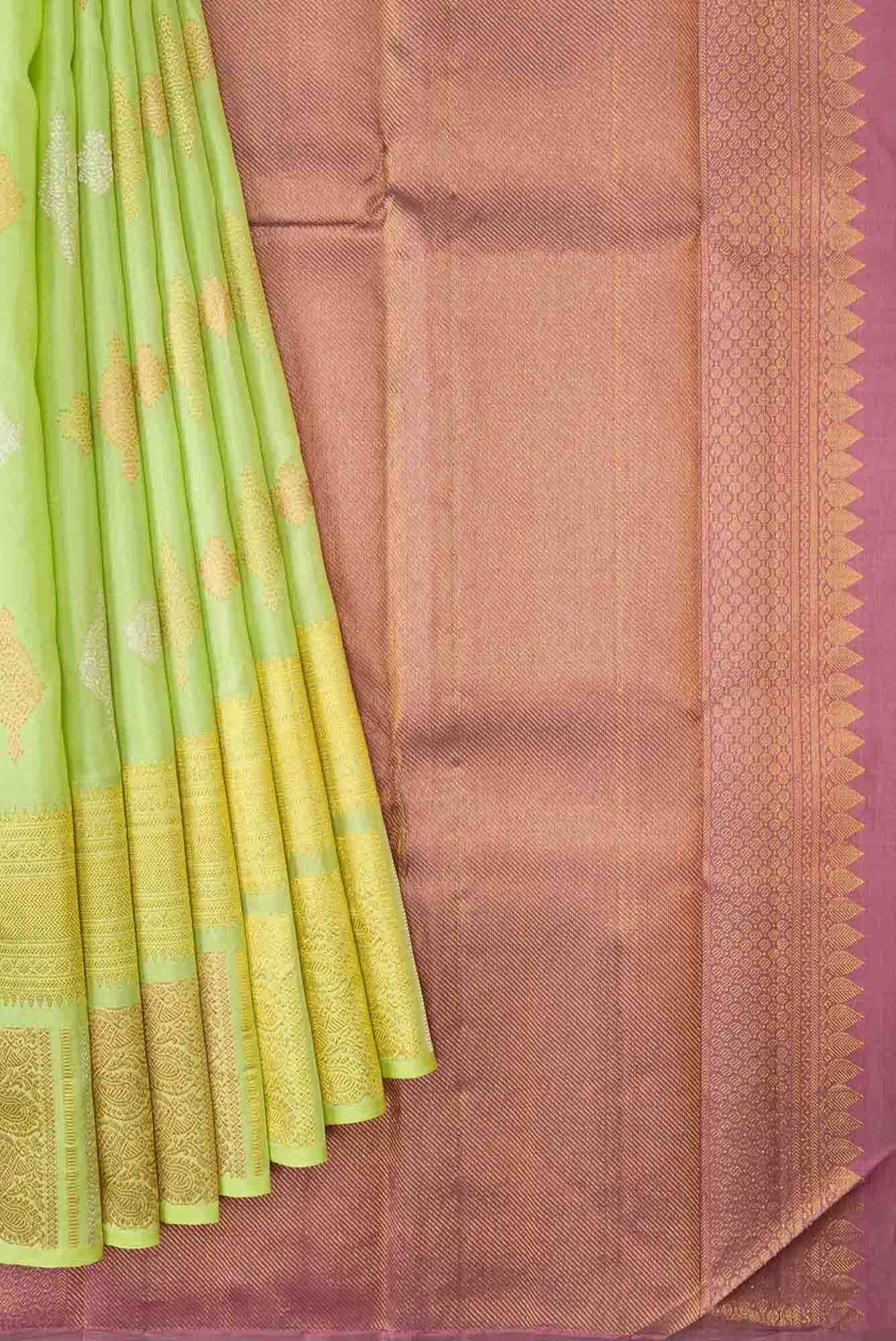 Parrot Green Dual Tone Kanchipuram Silk Saree