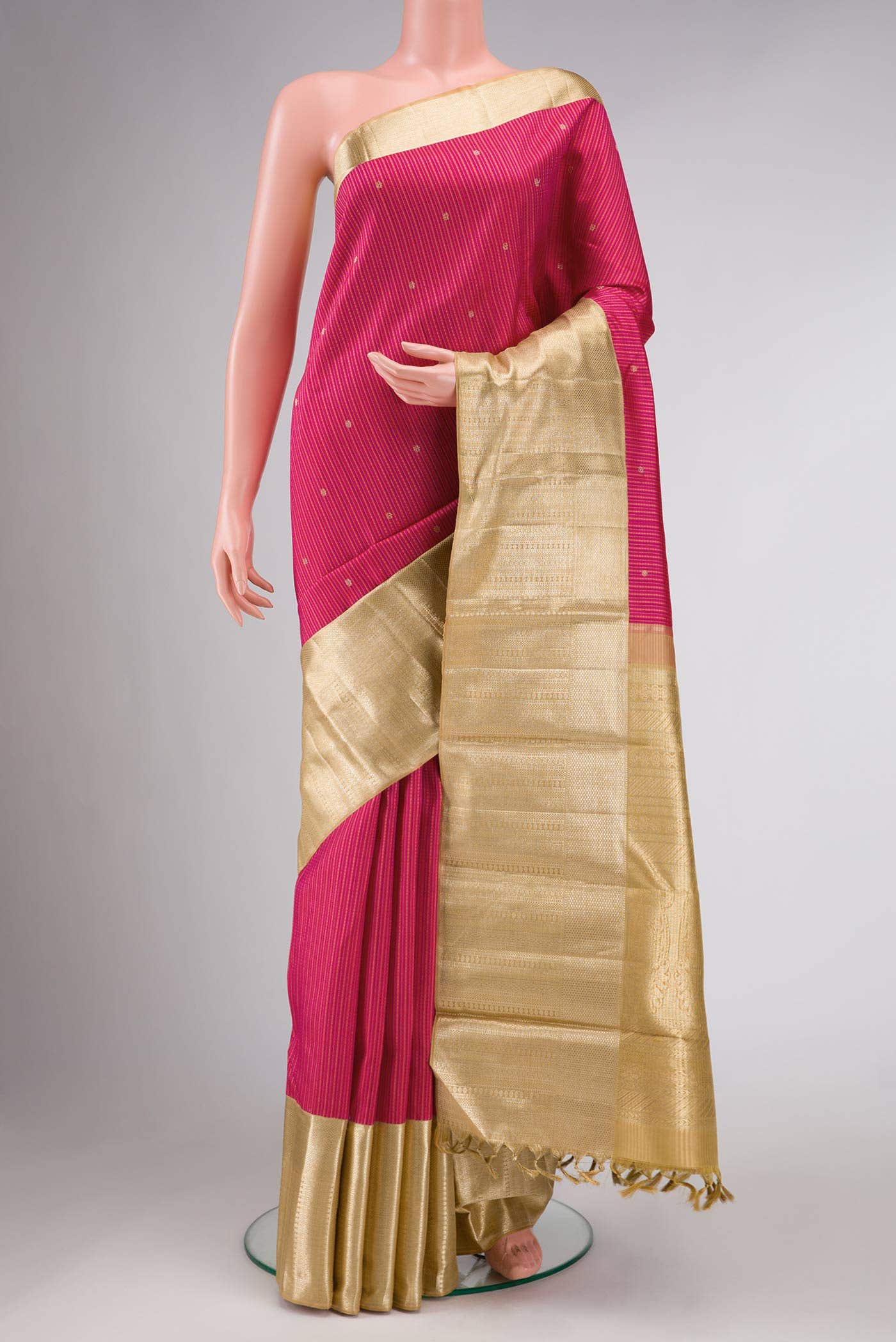 Pure Silk Pure Zari Pink Dual Tone Kanchipuram Saree