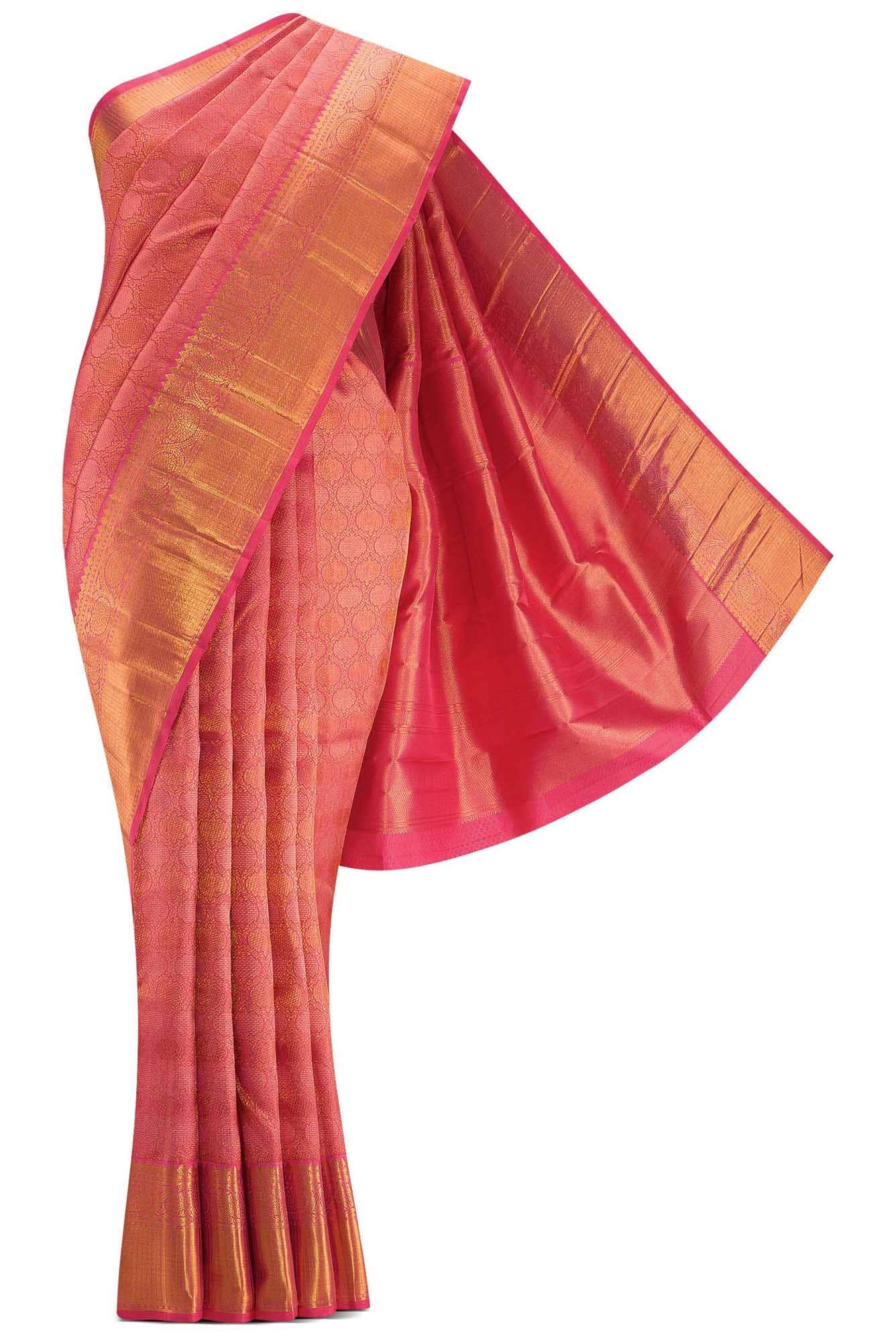 Pure Silk Pure Zari Peach Dual Tone Kanchipuram Saree