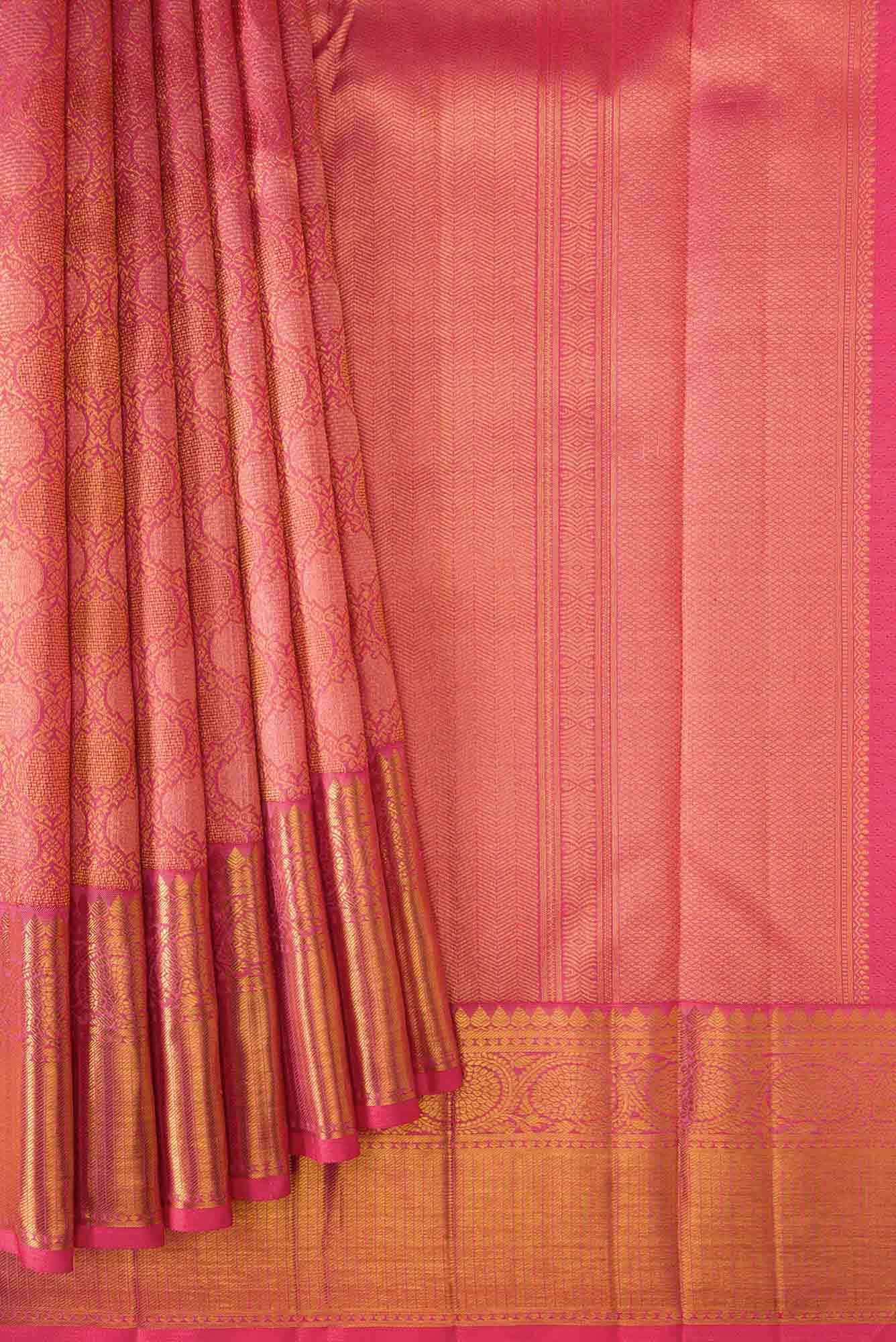 Pure Silk Pure Zari Peach Dual Tone Kanchipuram Saree