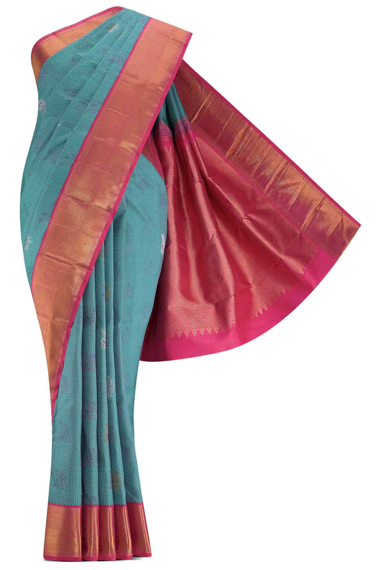 Pure Silk Pure Zari Blue Dual Tone Kanchipuram Saree