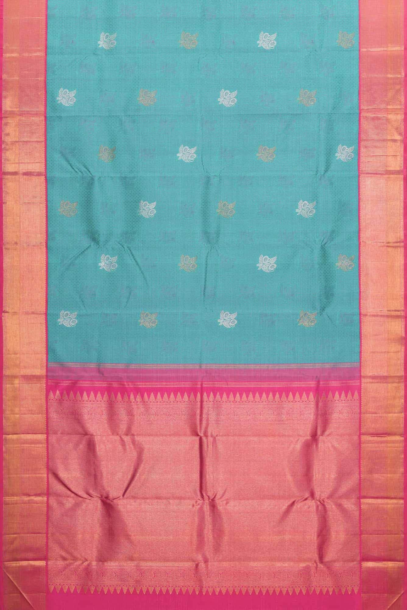 Pure Silk Pure Zari Blue Dual Tone Kanchipuram Saree