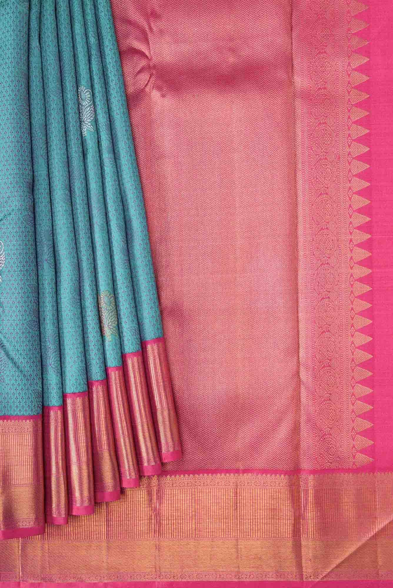 Pure Silk Pure Zari Blue Dual Tone Kanchipuram Saree