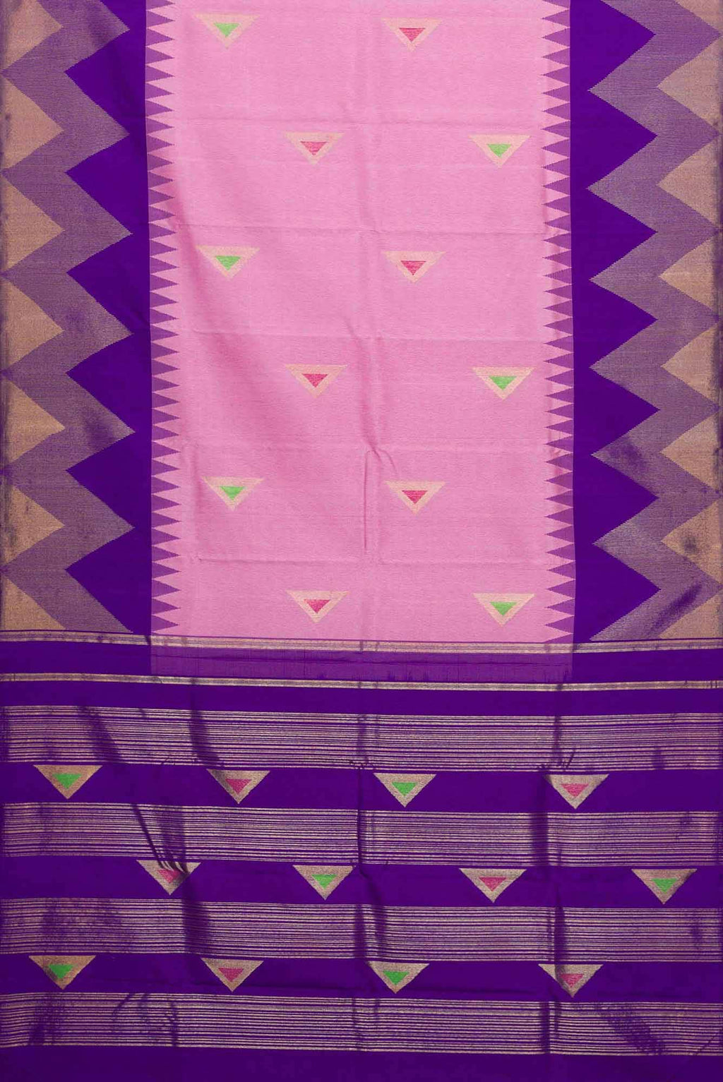 Pure Silk Pure Zari Pink Dual Tone Kanchipuram Saree