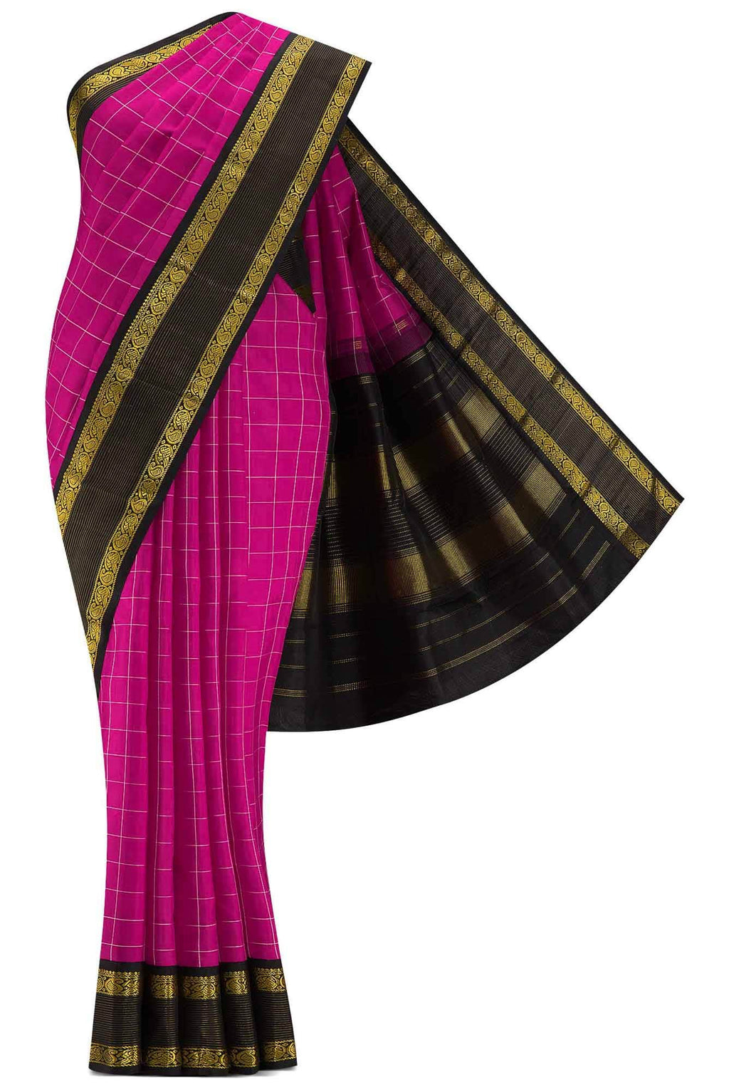 Pure Silk Pure Zari Rani Pink Dual Tone Kanchipuram Saree