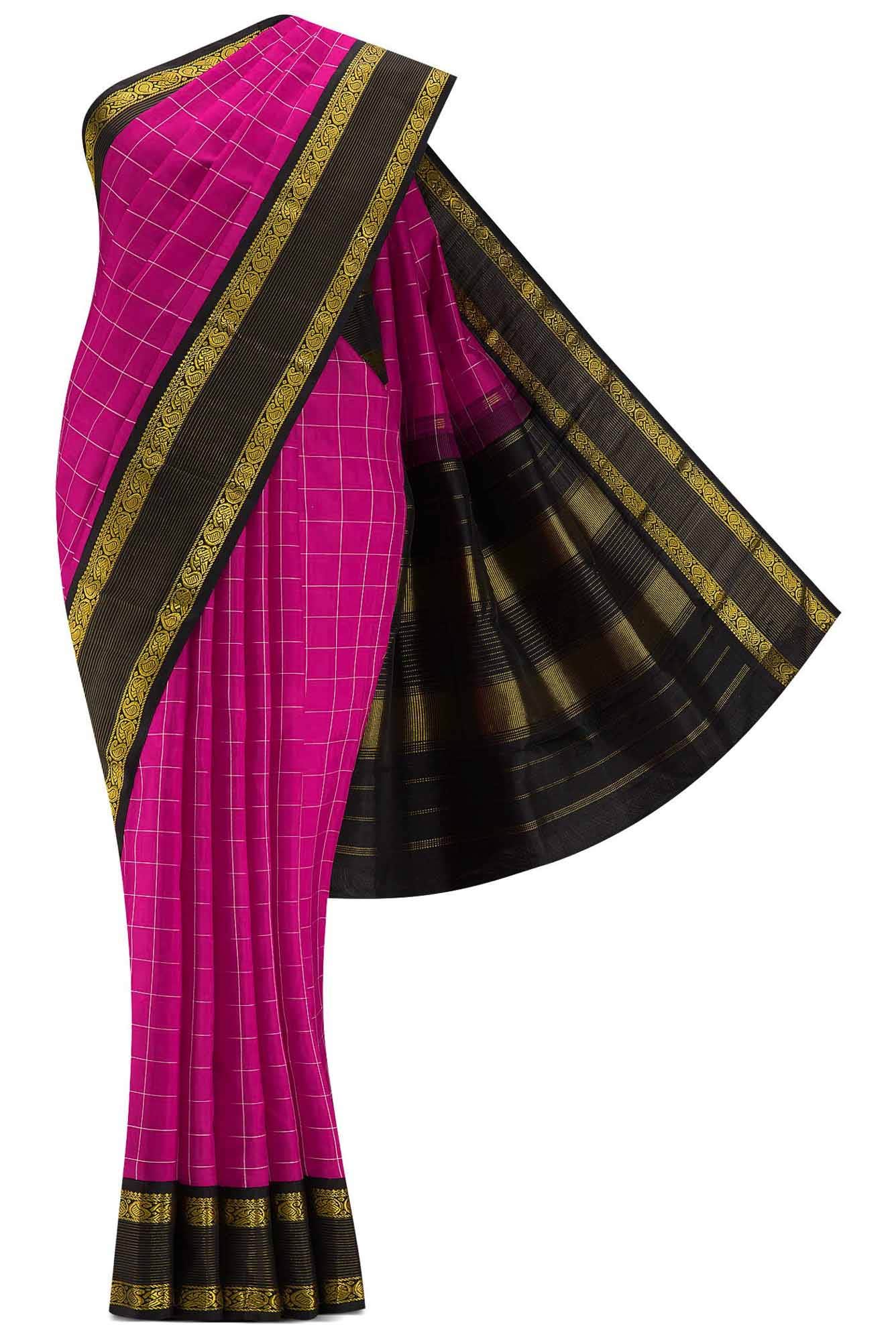 Pure Silk Pure Zari Rani Pink Dual Tone Kanchipuram Saree