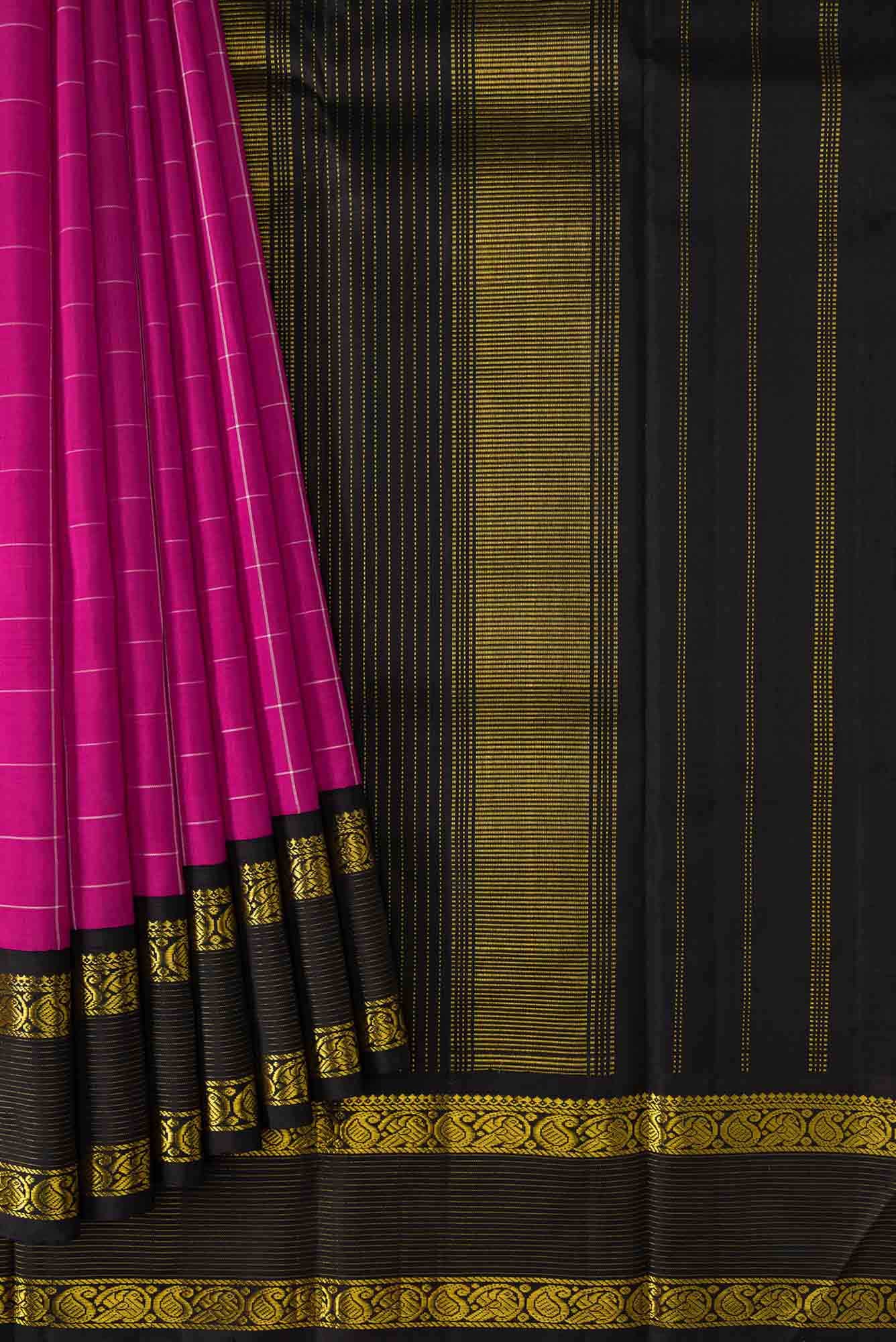 Pure Silk Pure Zari Rani Pink Dual Tone Kanchipuram Saree