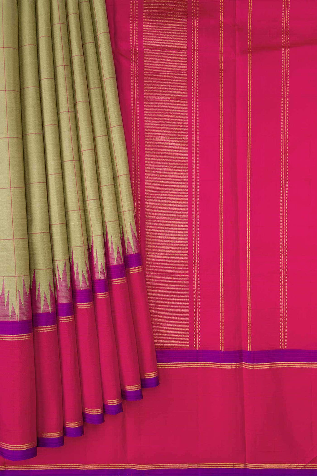 Pure Silk Pure Zari Pista Green Dual Tone Kanchipuram Saree