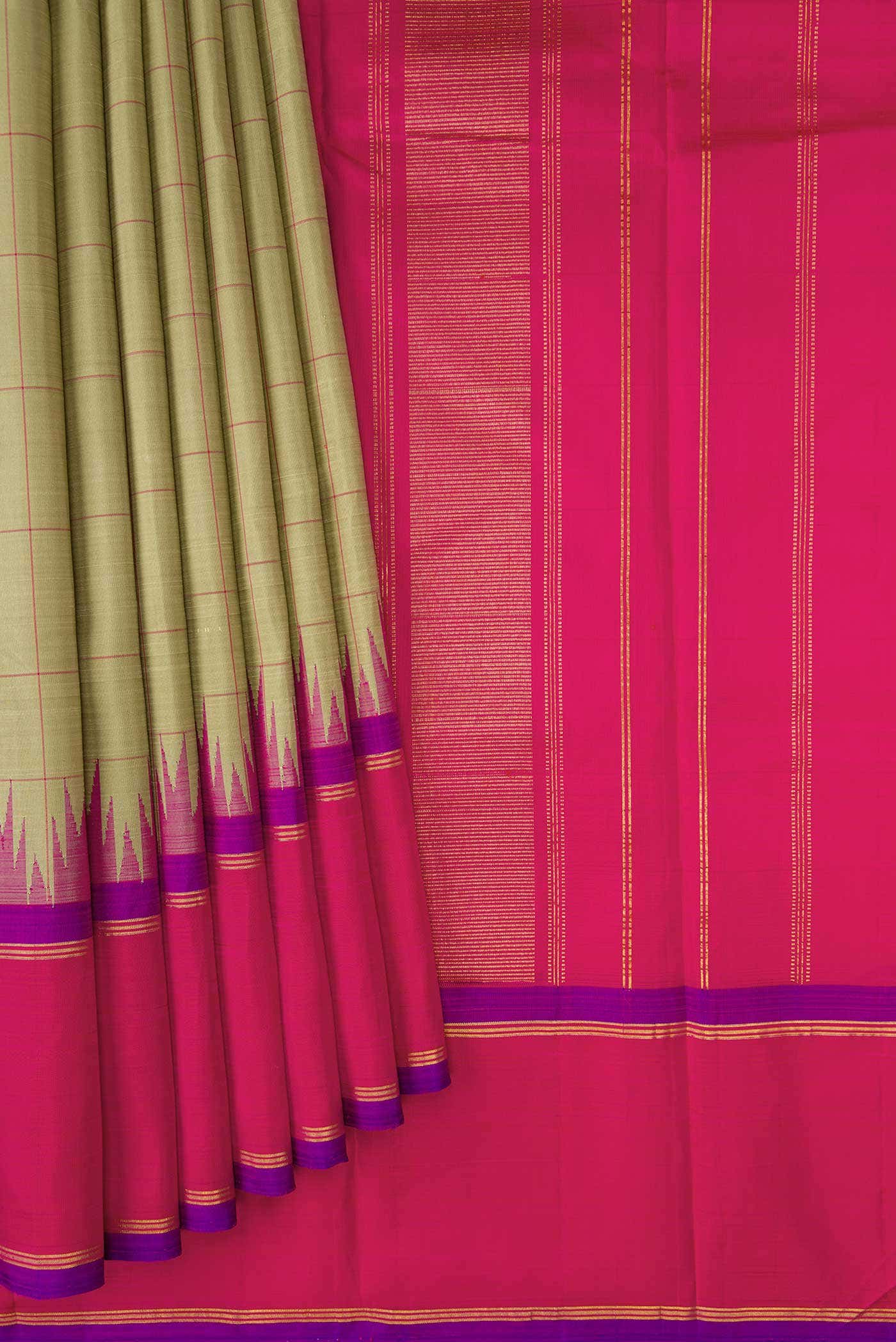 Pure Silk Pure Zari Pista Green Dual Tone Kanchipuram Saree