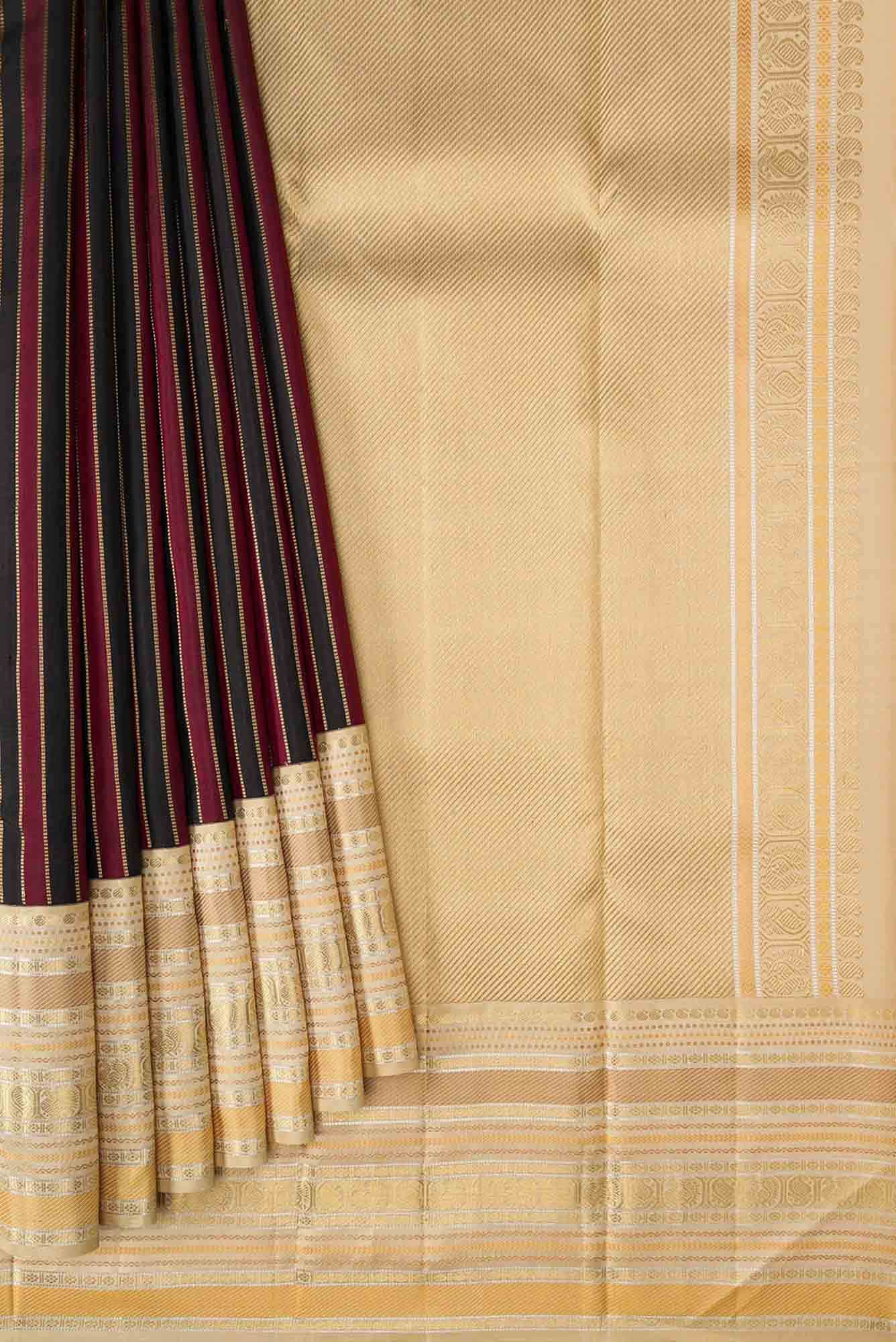 Pure Silk Pure Zari Black and Maroon Dual Tone Kanchipuram Saree