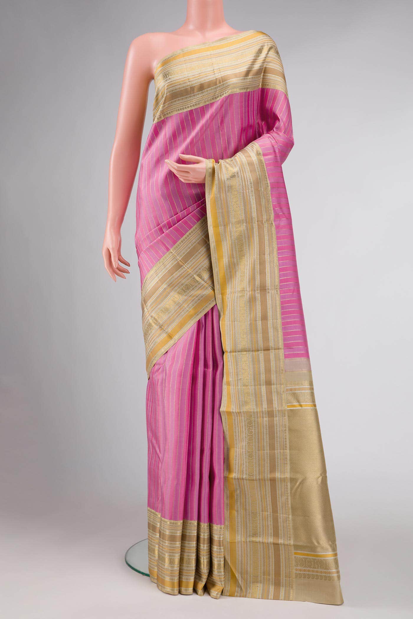 Pure Silk Pure Zari Pink Kanchipuram Saree