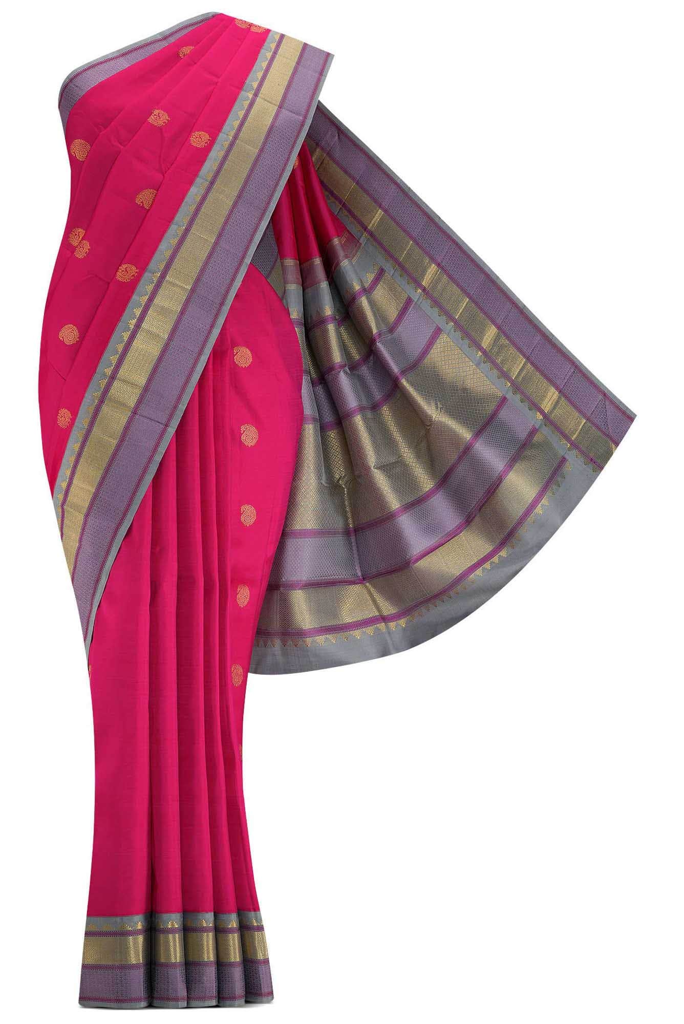 Pure Silk Pure Zari Dark Pink Dual Tone Kanchipuram Saree