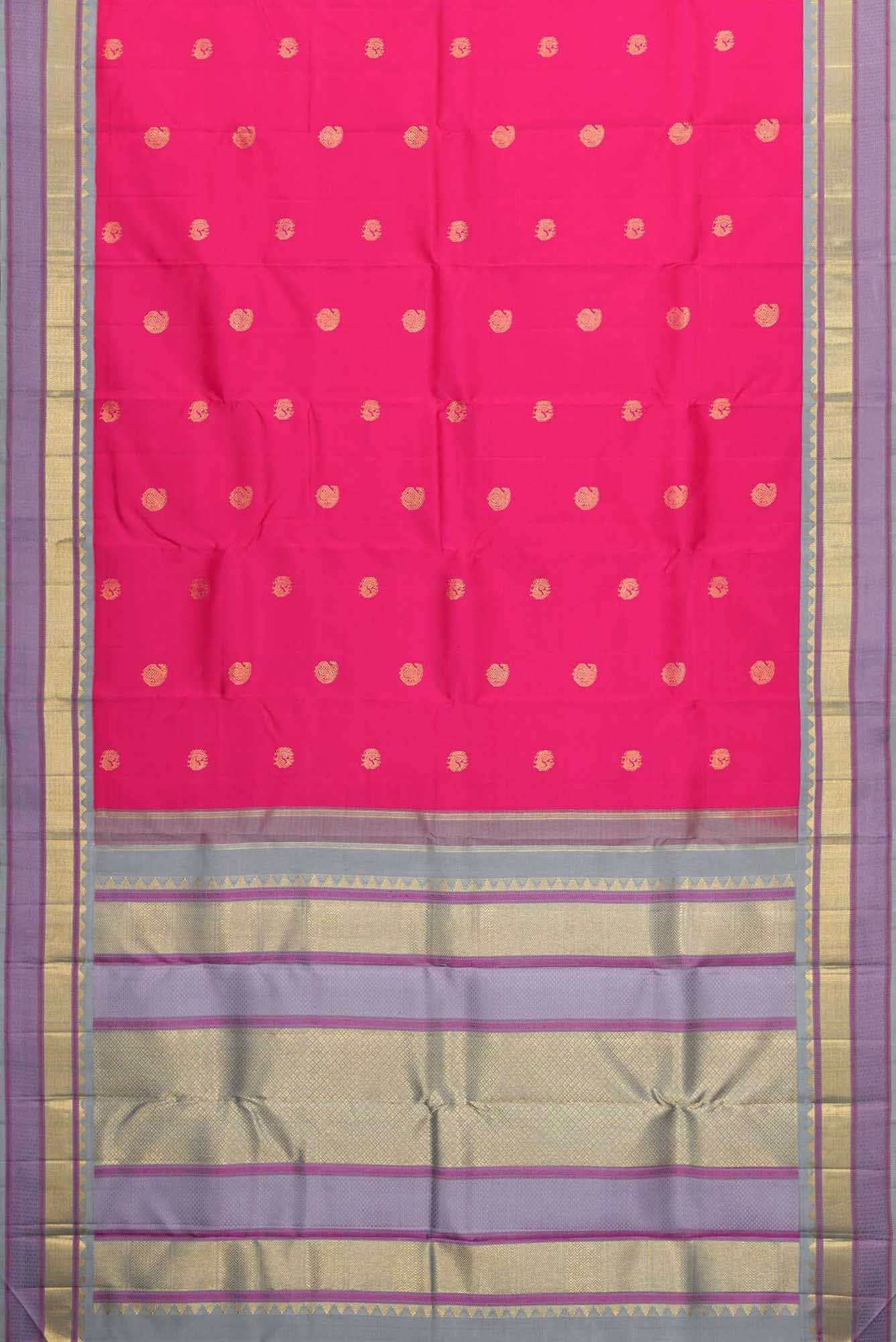 Pure Silk Pure Zari Dark Pink Dual Tone Kanchipuram Saree