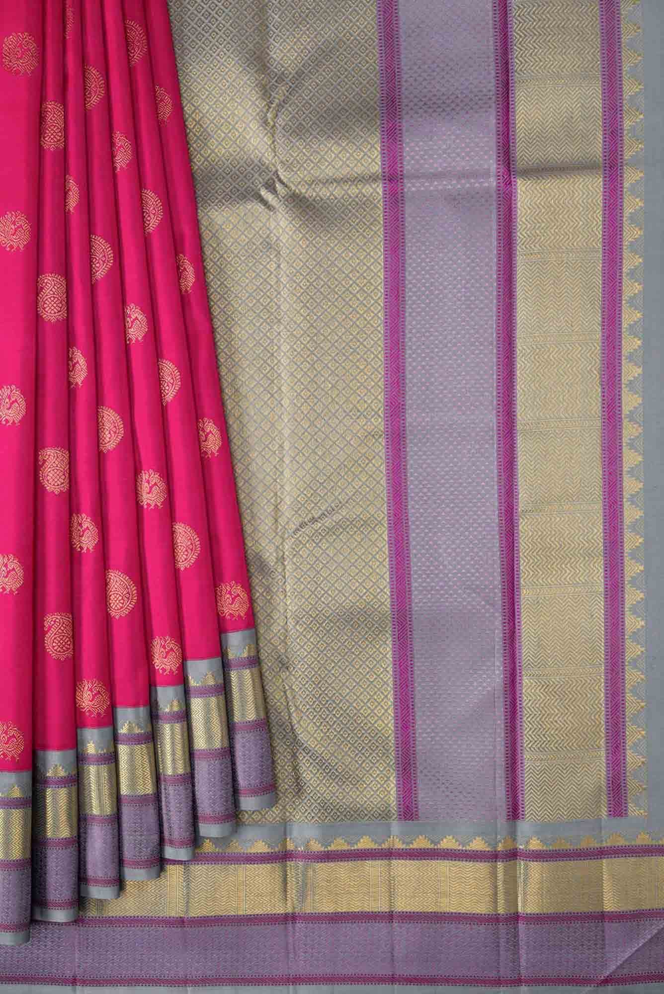 Pure Silk Pure Zari Dark Pink Dual Tone Kanchipuram Saree