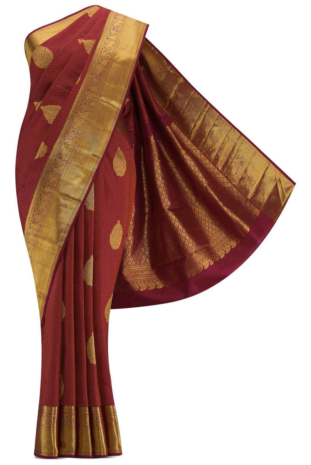 Pure Silk Pure Zari Maroon Dual Tone Kanchipuram Saree