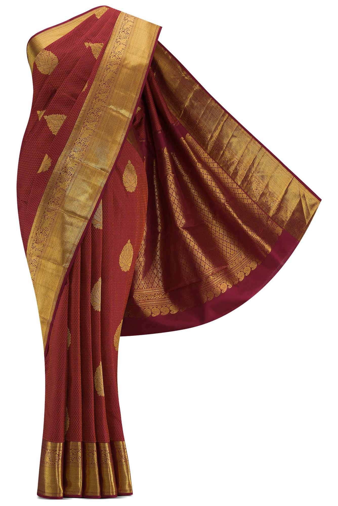 Pure Silk Pure Zari Maroon Dual Tone Kanchipuram Saree