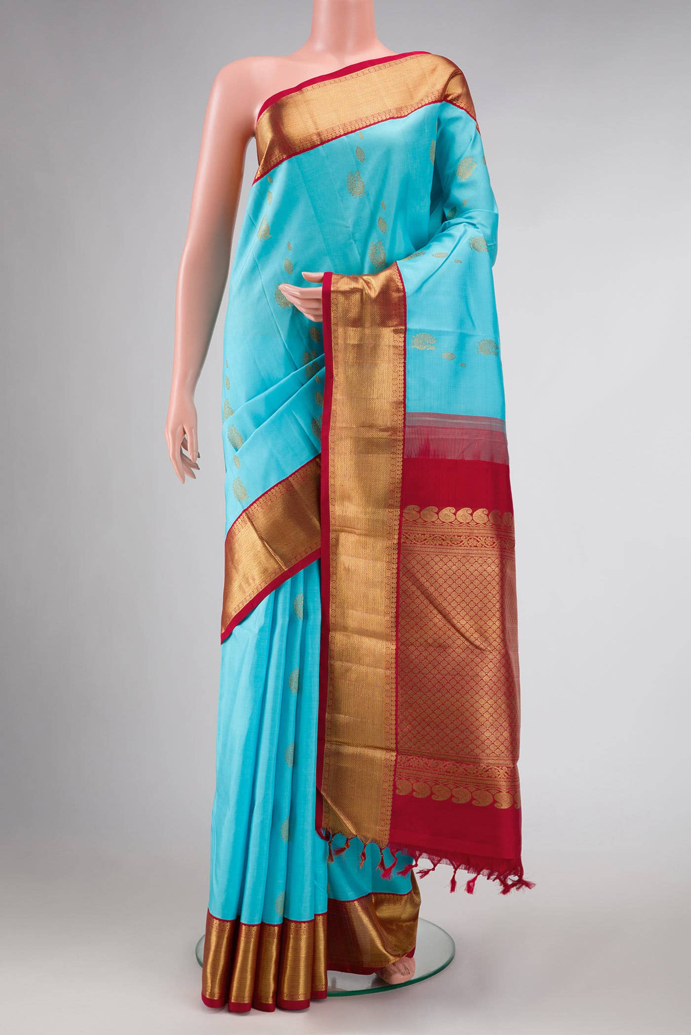 Pure Silk Pure Zari Sky Blue Kanchipuram Saree