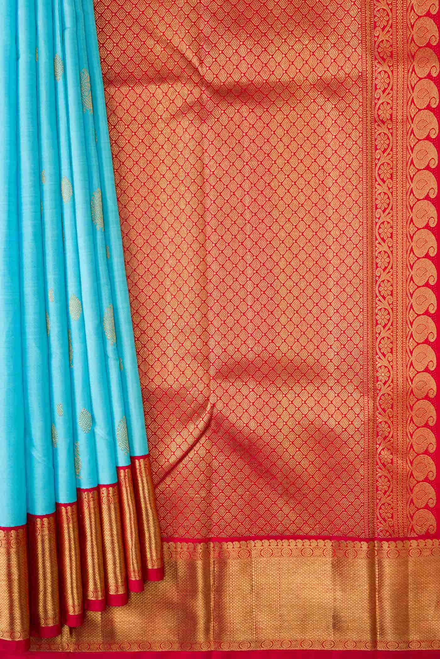 Pure Silk Pure Zari Sky Blue Kanchipuram Saree