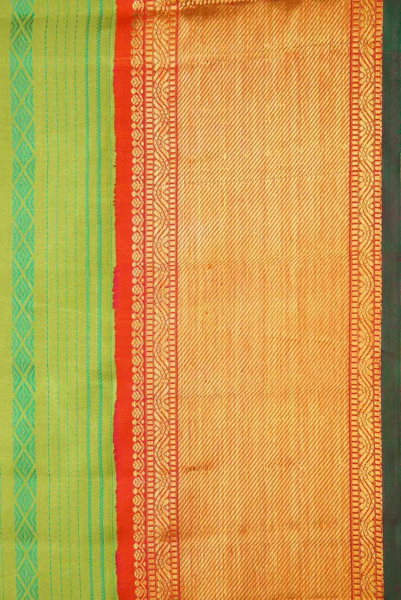 Pure Silk Pure Zari Green Dual Tone Kanchipuram Saree