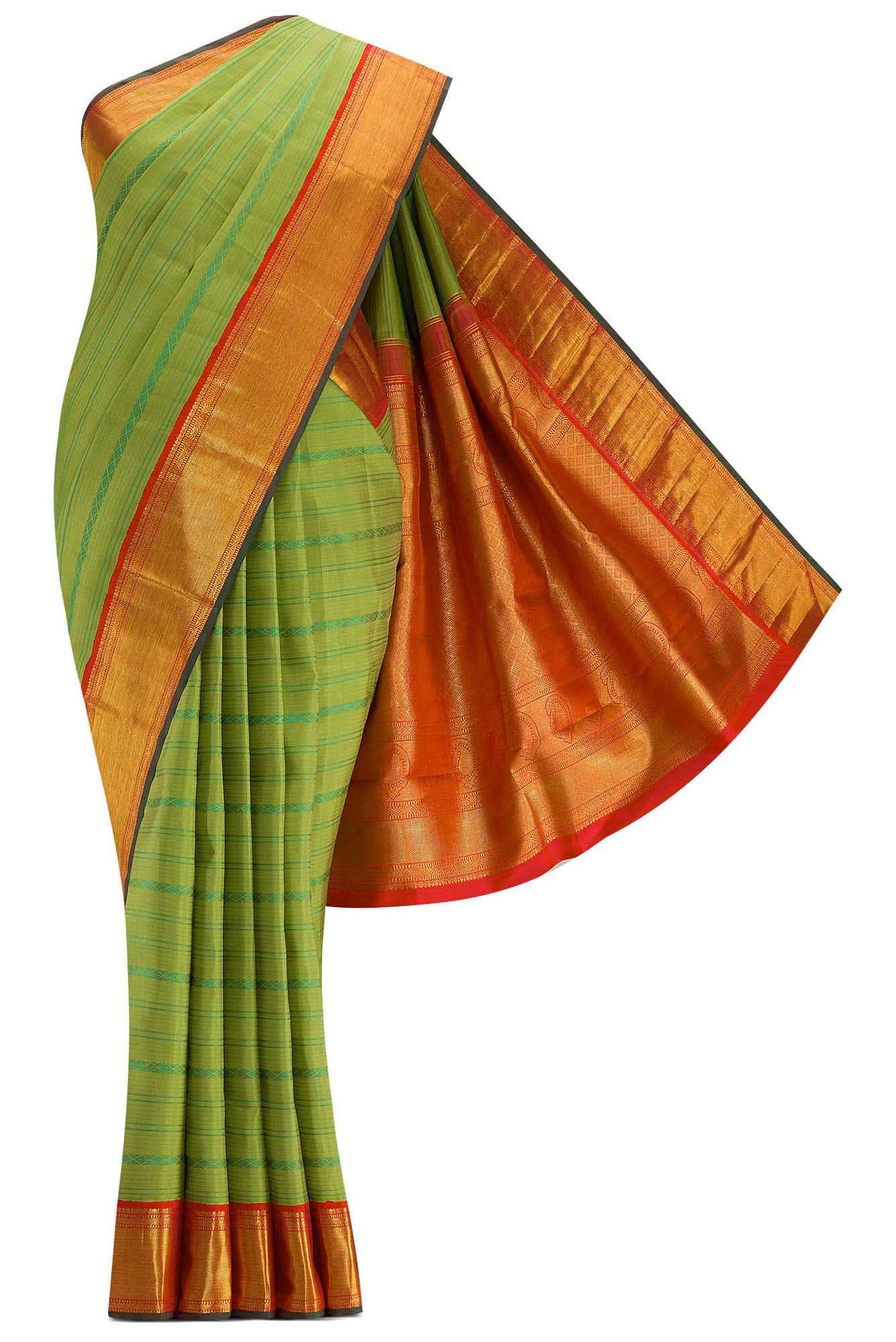 Pure Silk Pure Zari Green Dual Tone Kanchipuram Saree